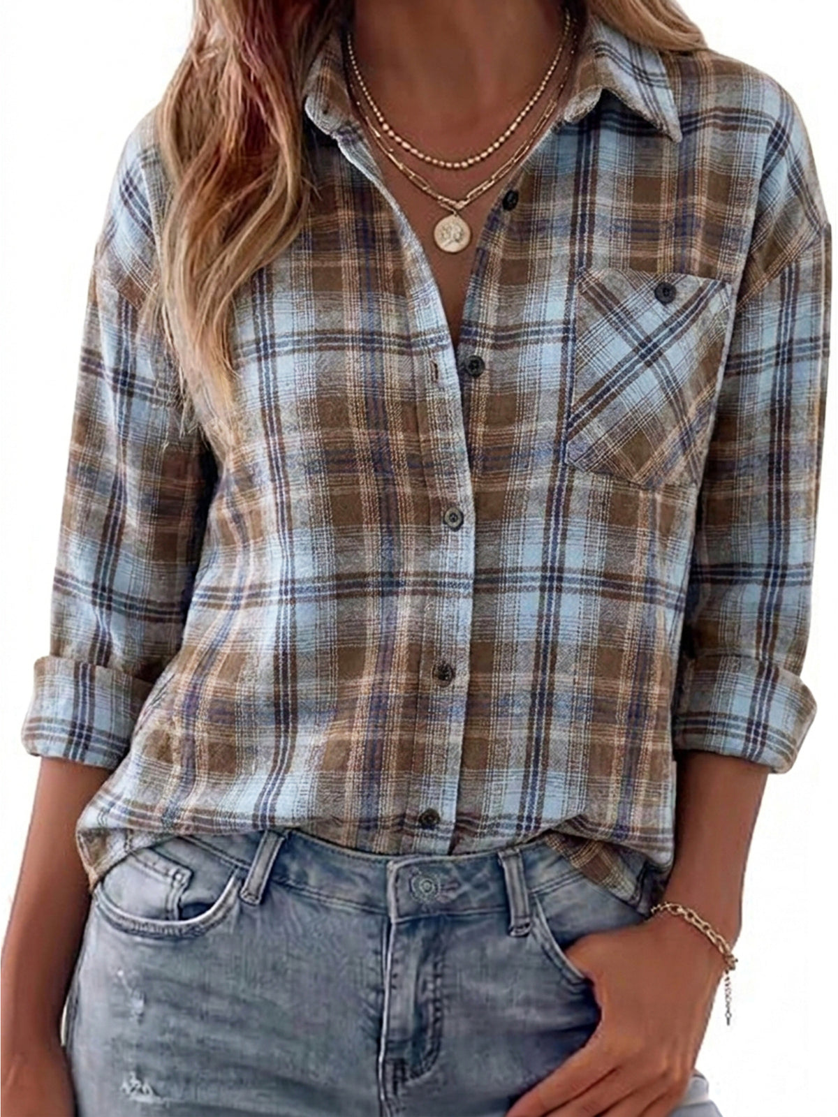 MOYIKO Women's Plaid Button Down Shirts Long Sleeve Fall Outfits Casual Loose Blouses Tops