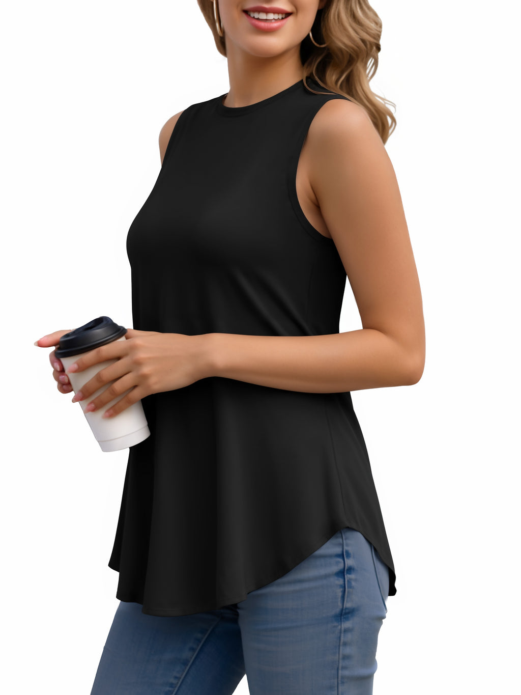 MOYIKO Tank Tops for Women Crew Neck Loose Fit Sleeveless Top Summer Clothes Womens Tunic Tops