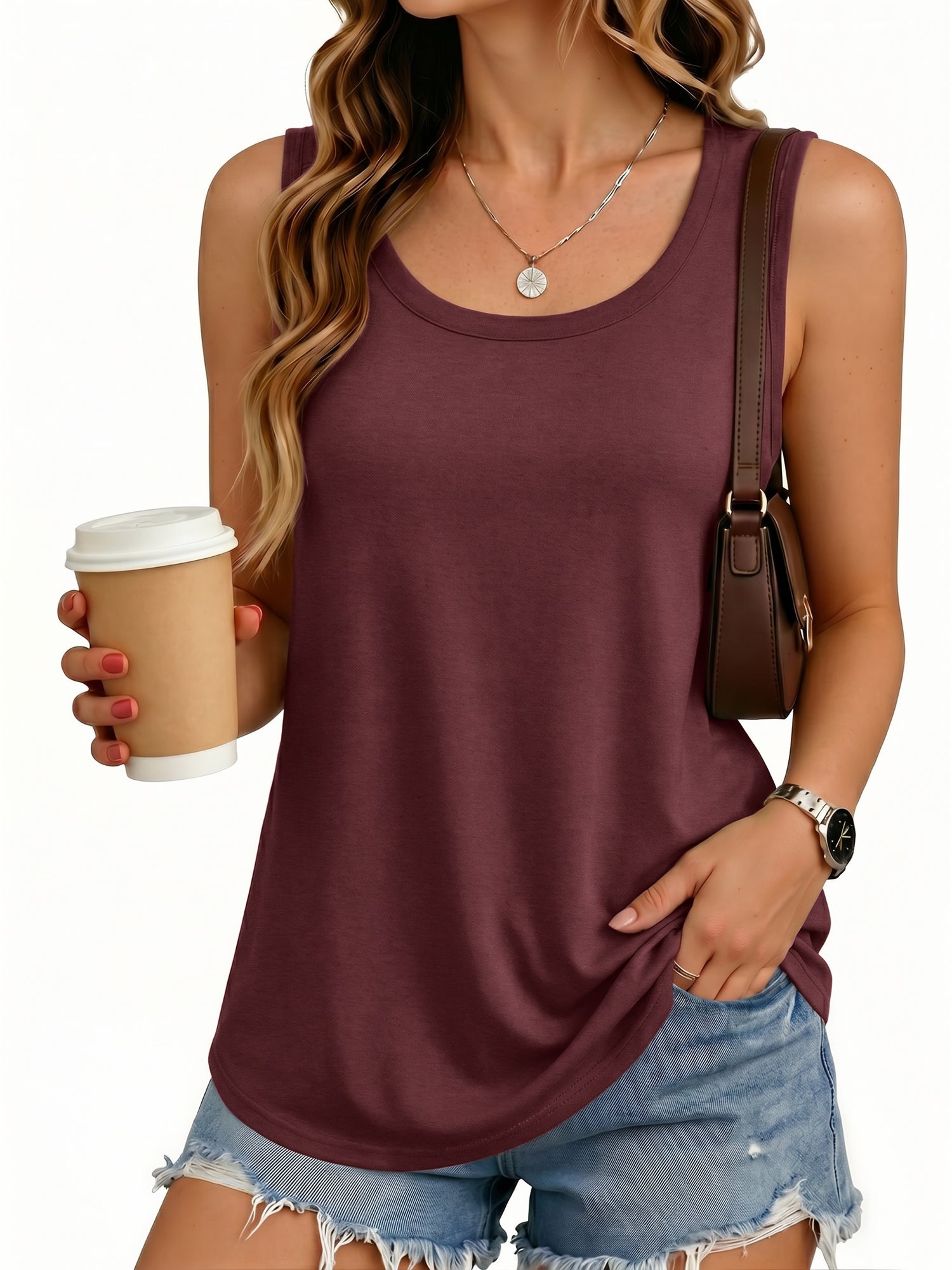 MOYIKO Tank Tops for Women Round Neck Trendy Sleeveless Tops Dressy Casual Flowy Summer Shirts Loose Fit