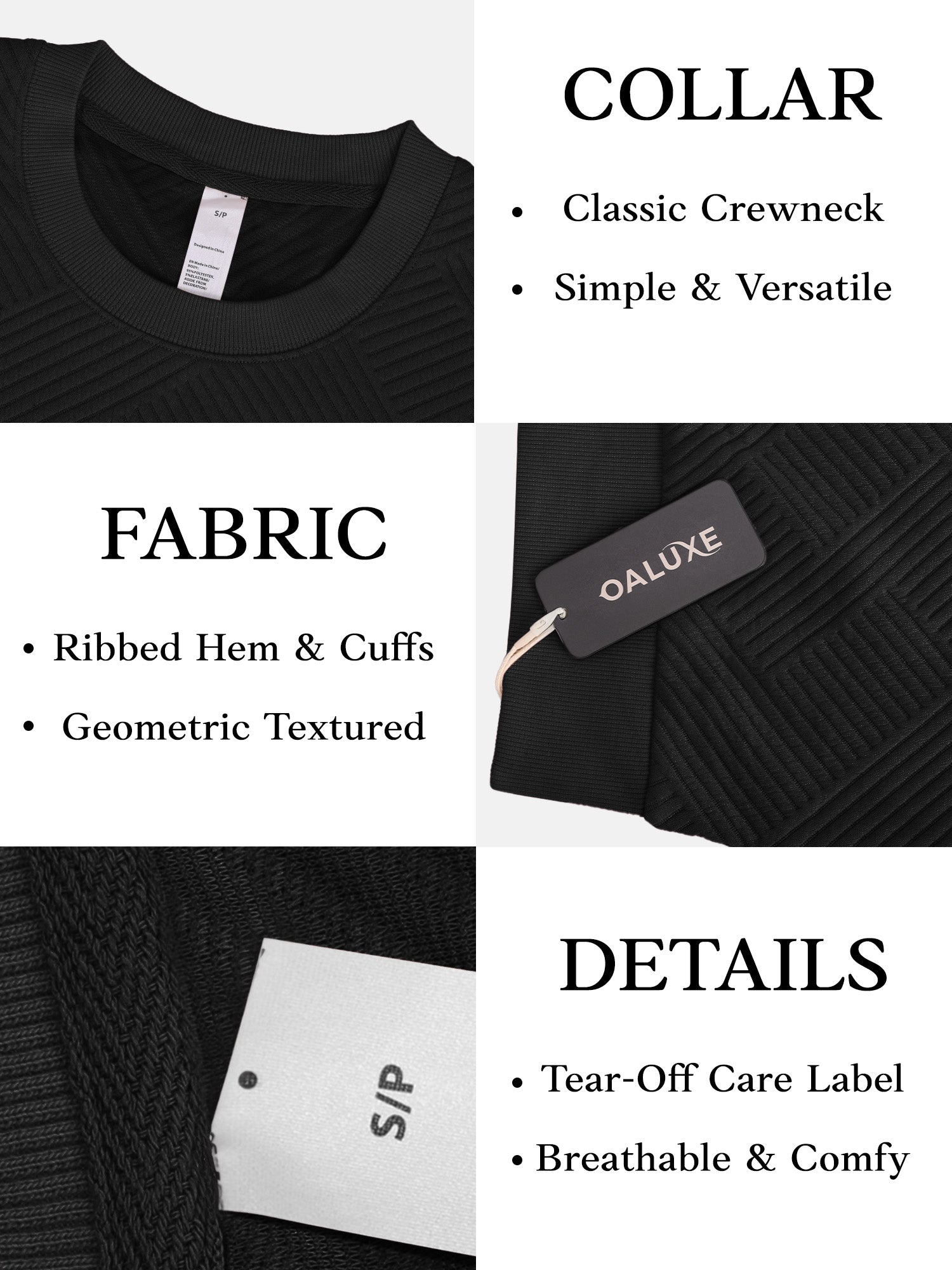 OALUXE Sweatshirts for Men Geometric Texture Pullover Long Sleeve Shirts Crewneck Casual Tops