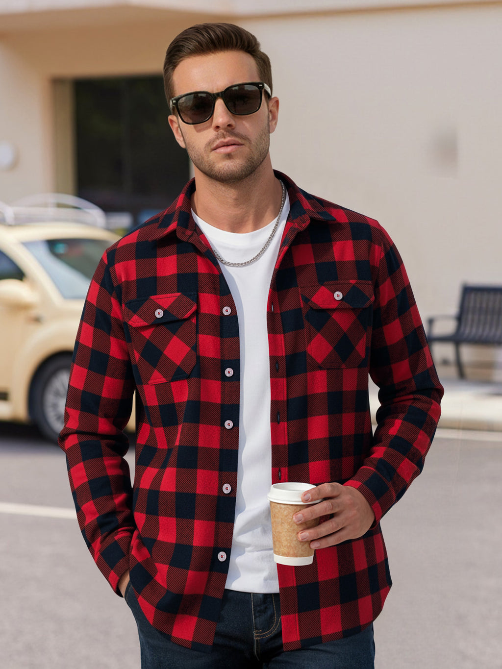 OALUXE Flannel Shirt for Men Long Sleeve Button Down Plaid Shirts with Pocket