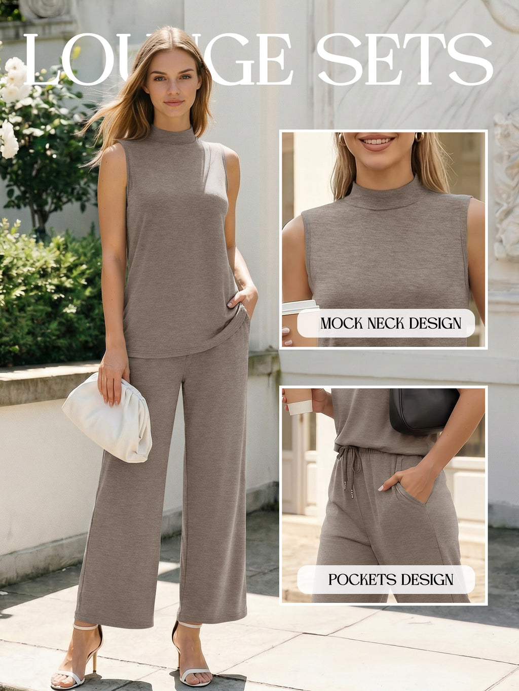 MOYIKO 2 Piece Sets for Women Casual Summer Outfits Sleeveless Tops and Wide Leg Pants with Pockets Travel Vacation Lounge Sets