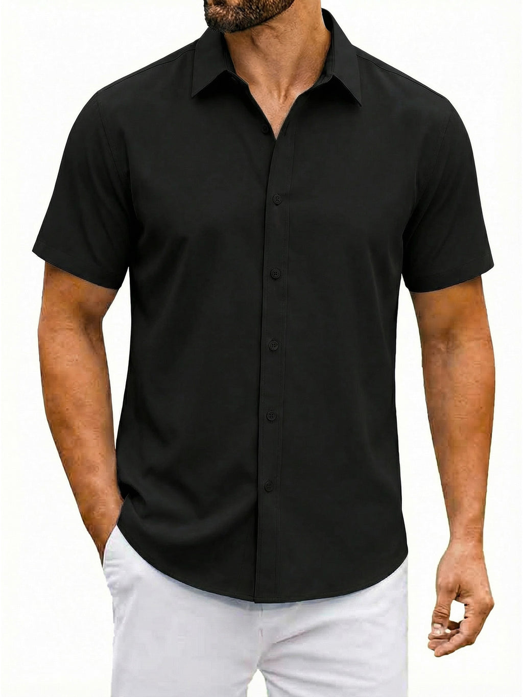 RICHCOIN Short Sleeve Mens Dress Shirts Casual Solid Shirts for Men Button Down Business Shirt
