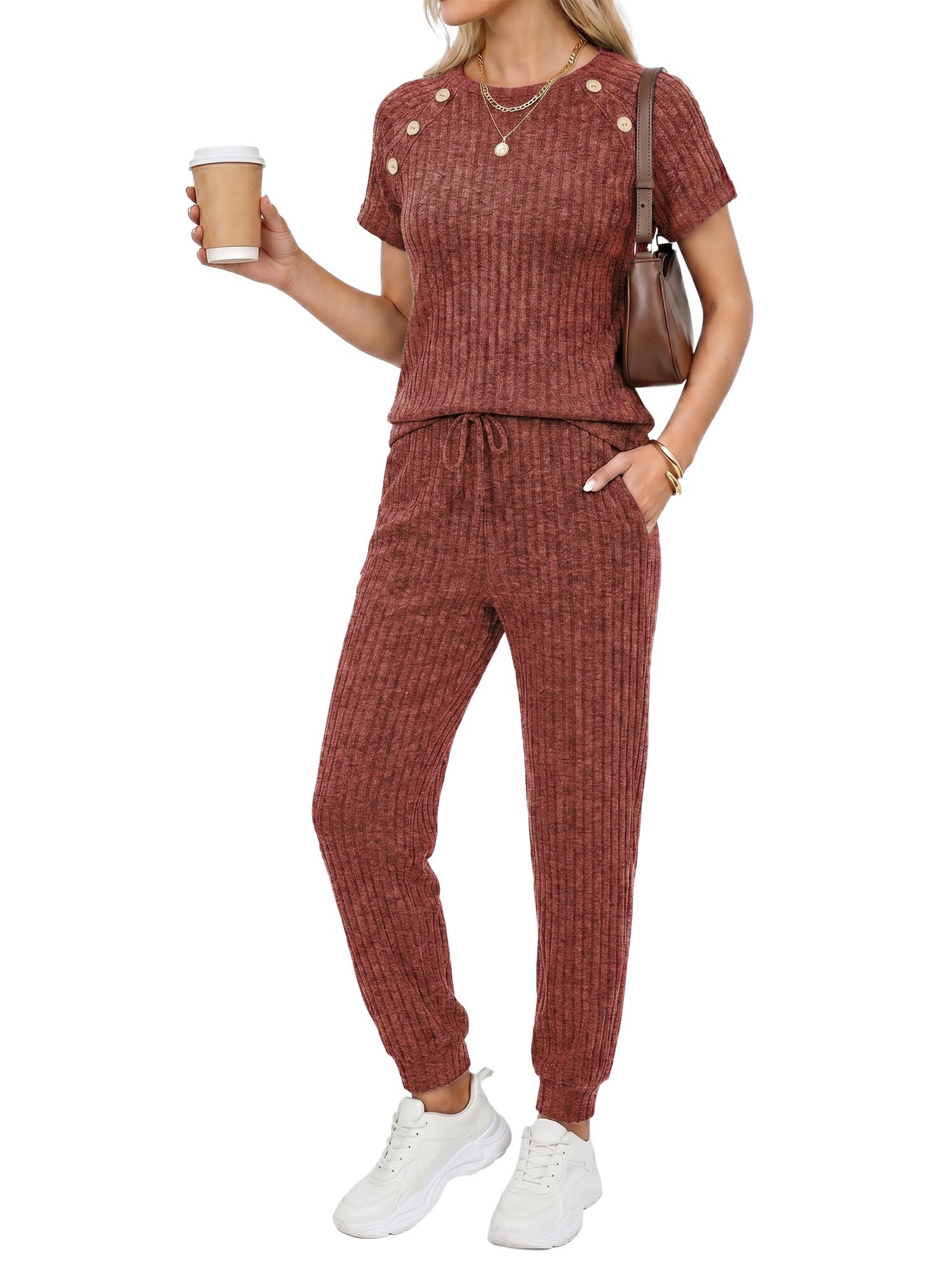 MOYIKO 2 Piece Sets for Women Summer Outfits Fashion Lounge Sets Crew Neck Tops Long Pants Tracksuit Vacation Travel Outfits