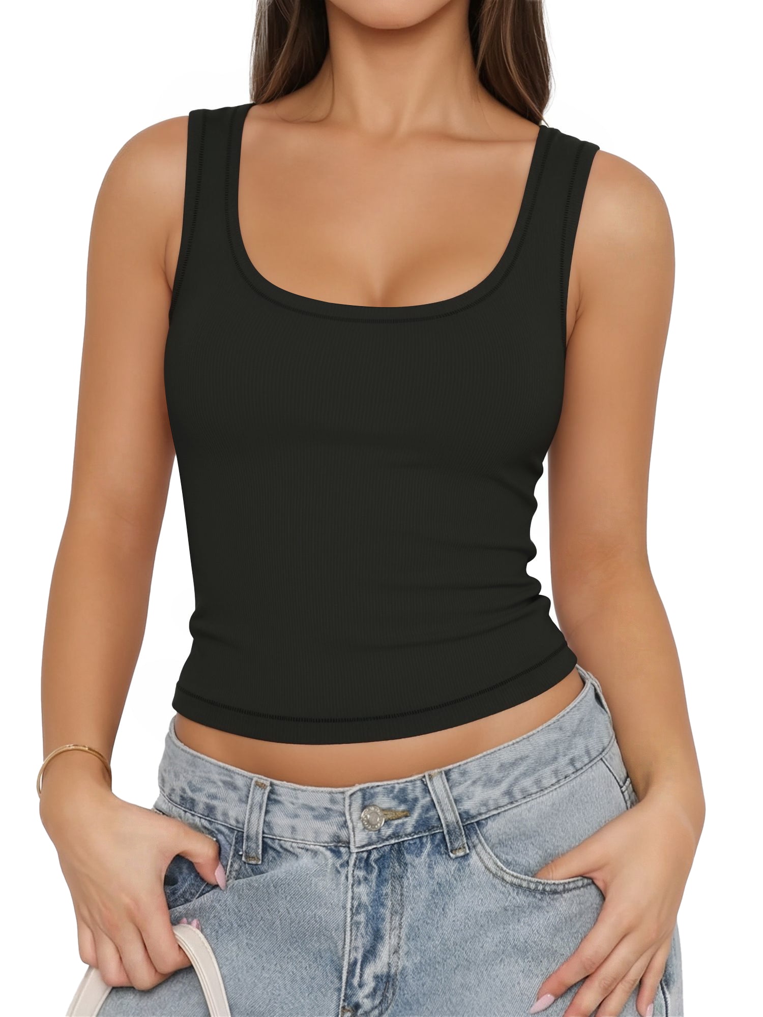 MOYIKO Tank Tops for Women Sleeveless Square Neck Ribbed Slim Fitted Summer Trendy T Shirts Basic Tees