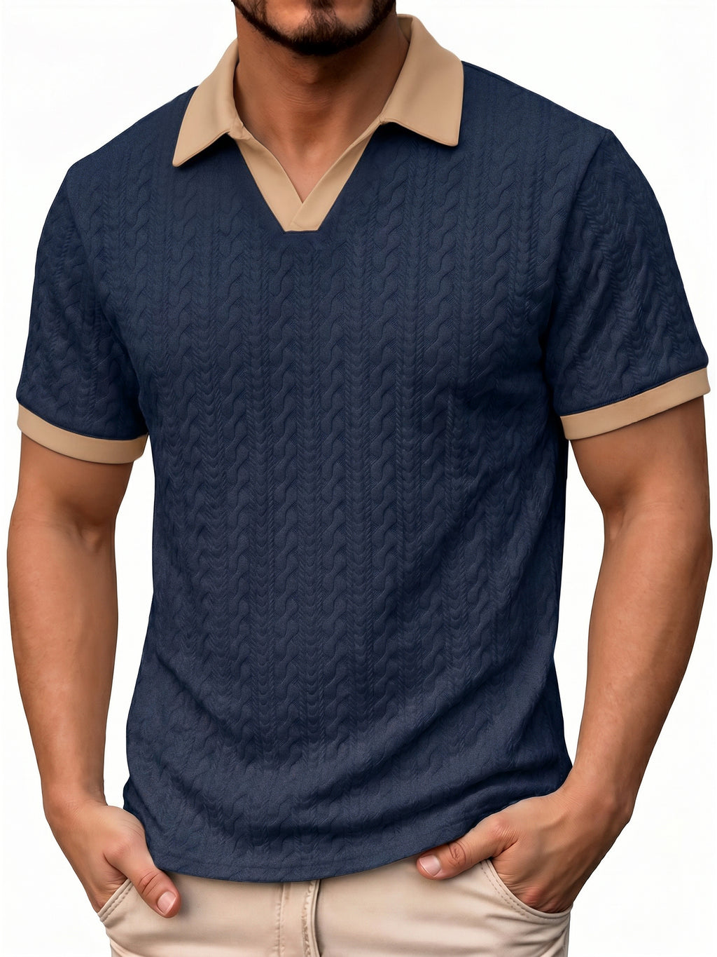 RICHCHOIN Polo Shirts for Men V Neck Short Sleeve Golf Shirts Casual Textured Knit Old Money Tops