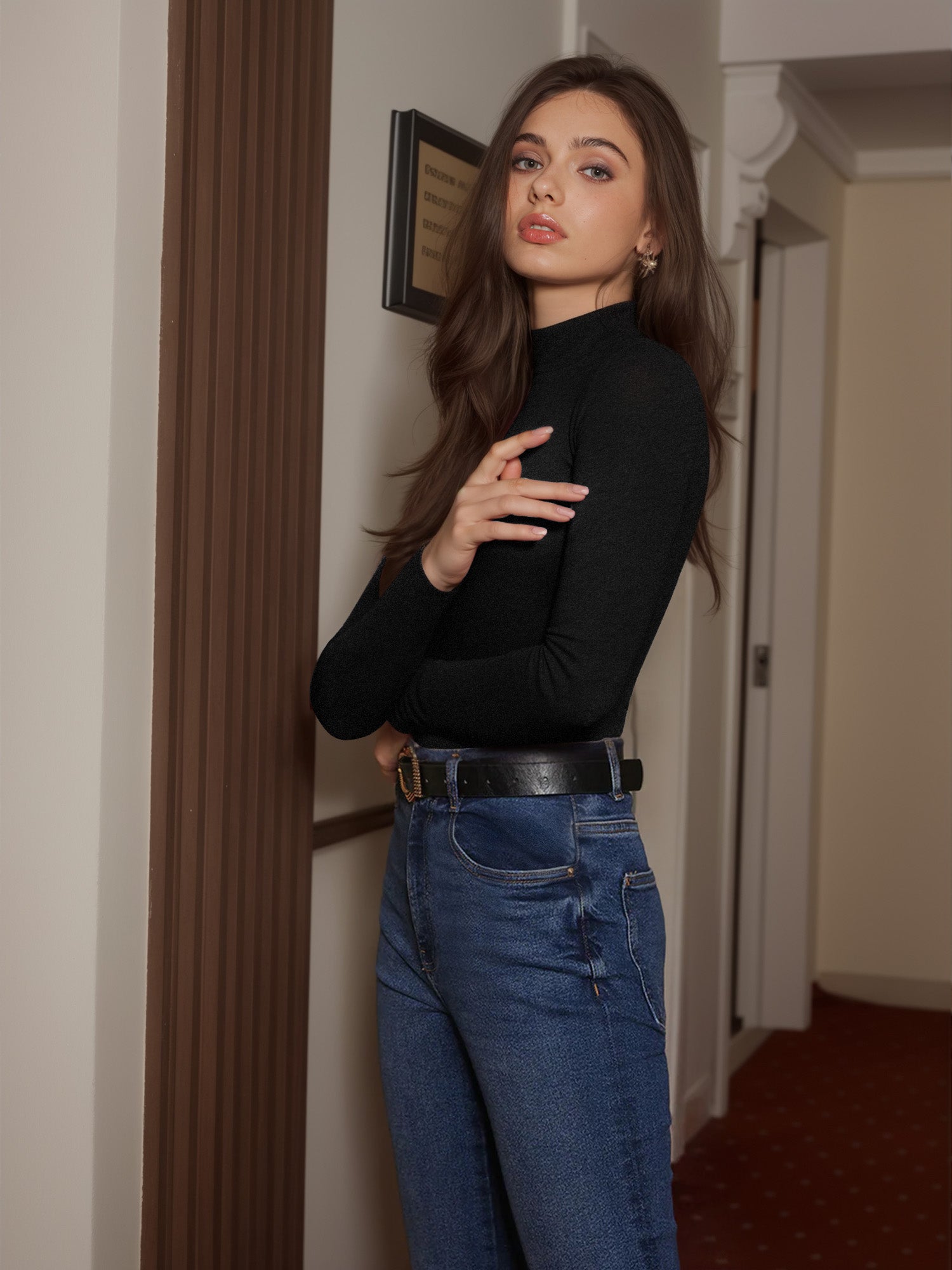 MOYIKO Mock Turtleneck Thermal Long Sleeve Shirts for Women Undershirts Basic Fitted Tees