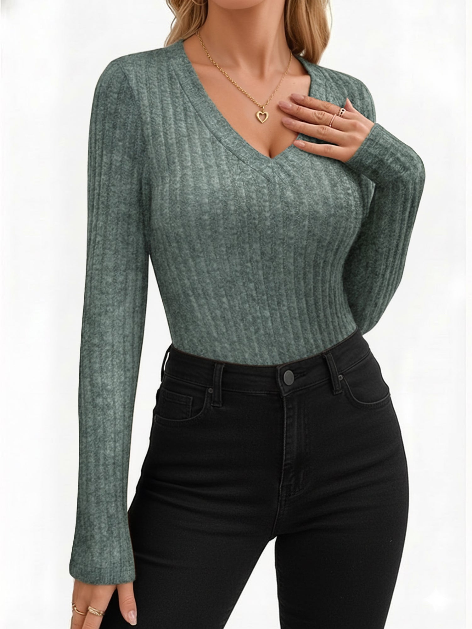 MOYIKO V Neck Long Sleeve Shirts for Women Fitted Thermal Undershirts Lightweight Trendy Tops