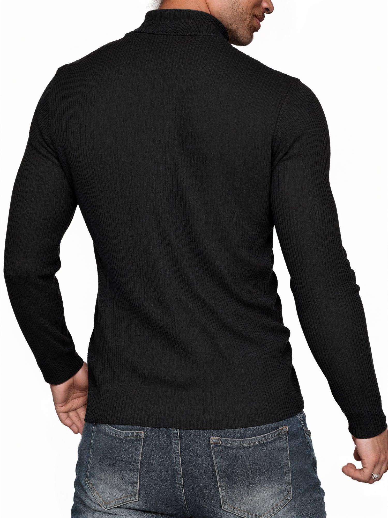 OALUXE Turtleneck Ribbed Long Sleeve Shirts for Mens Undershirts Knit Thermal Basic Tops