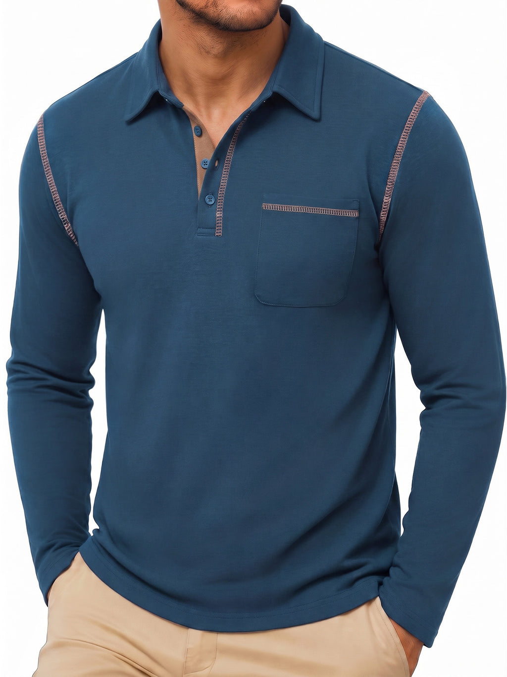 RICHCOIN Polo Shirts for Men Long Sleeve Golf Shirts Casual Button Knit Collared T Shirt Tops