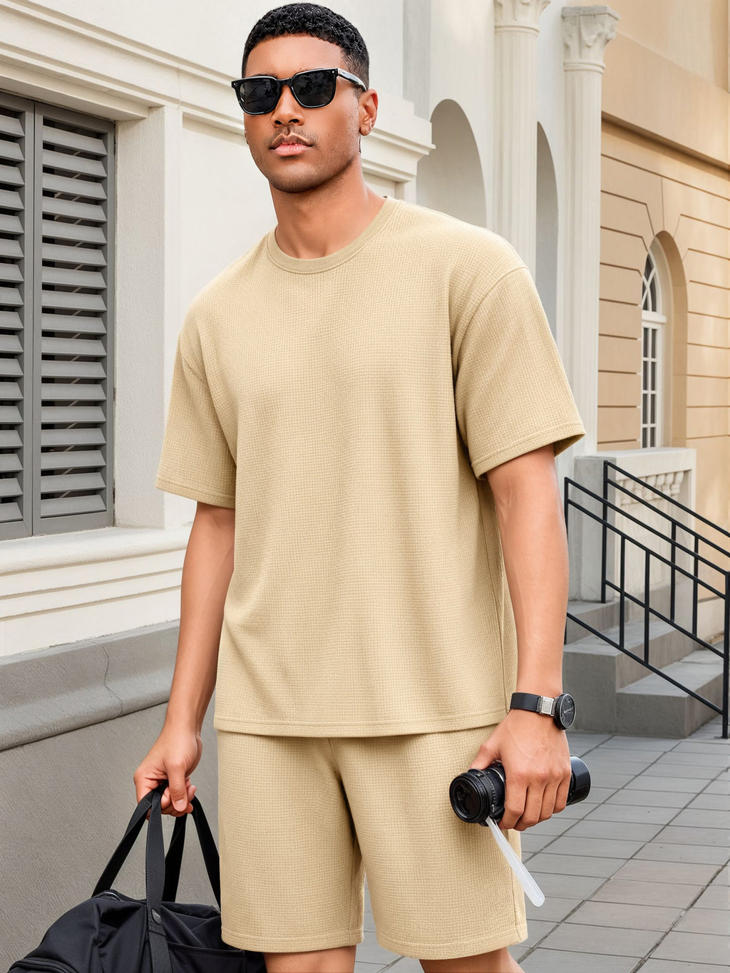 RICHCOIN Mens 2 Piece Sets Casual Outfit Summer Vacation Beach Short Sleeve T Shirts and Shorts for Men
