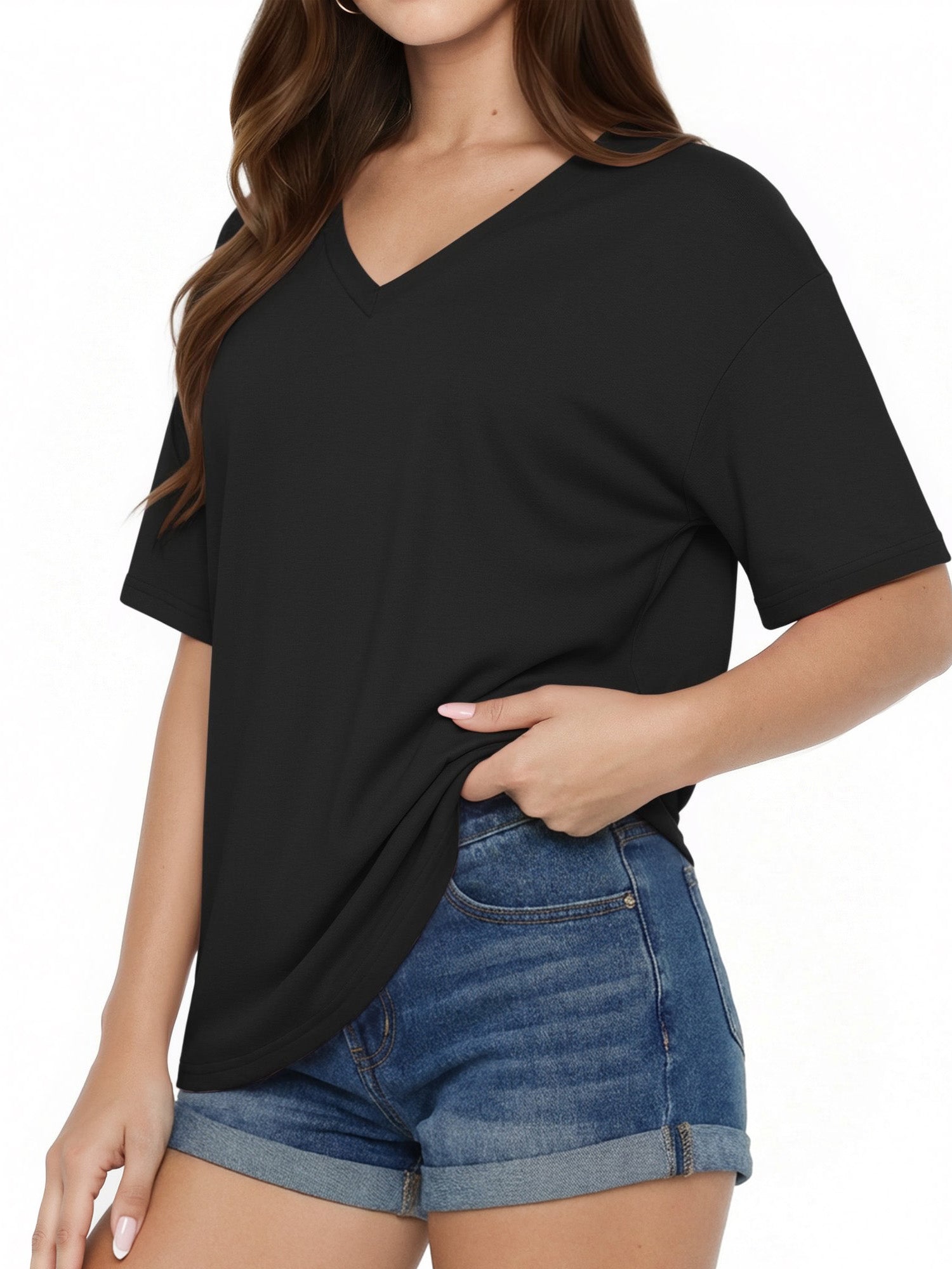 MOYIKO T Shirts Short Sleeve V Neck Tees for Women Fashion Trendy Tops Casual Summer Clothes