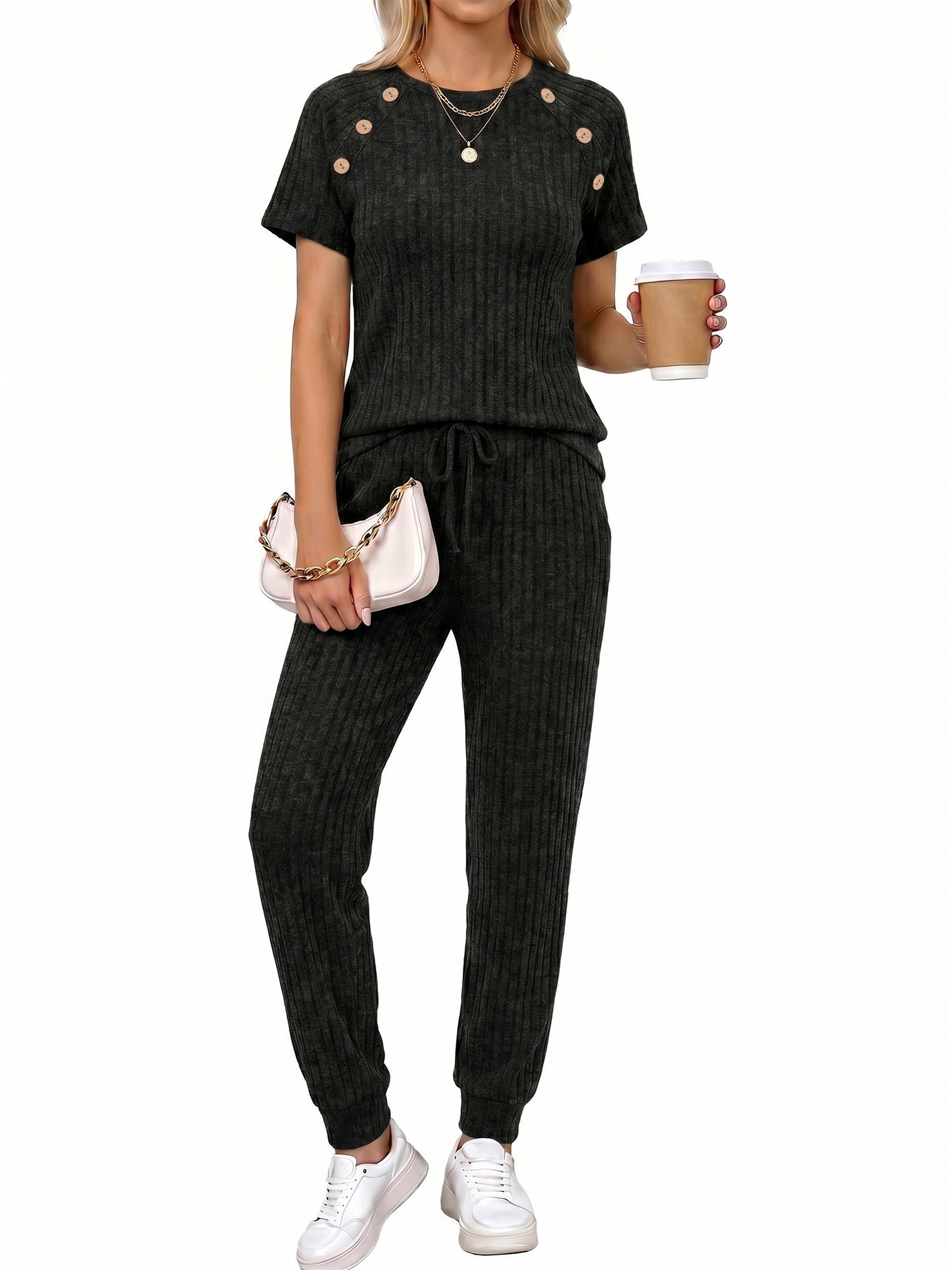 MOYIKO 2 Piece Sets for Women Summer Outfits Fashion Lounge Sets Crew Neck Tops Long Pants Tracksuit Vacation Travel Outfits