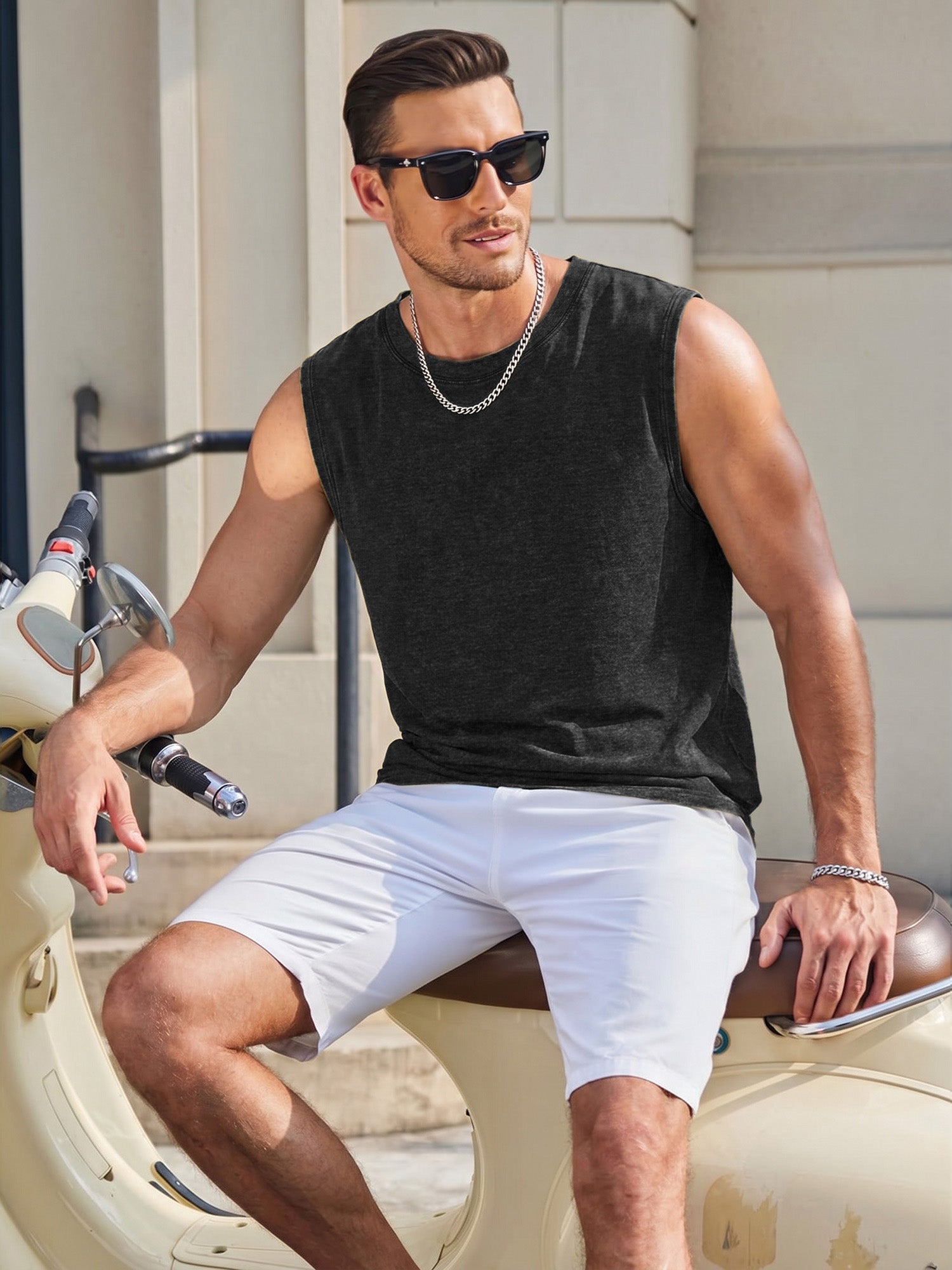 RICHCOIN Mens Workout Tank Tops Sleeveless Muscle Shirt Acid Wash T Shirts Running Beach Loose Fit Tee