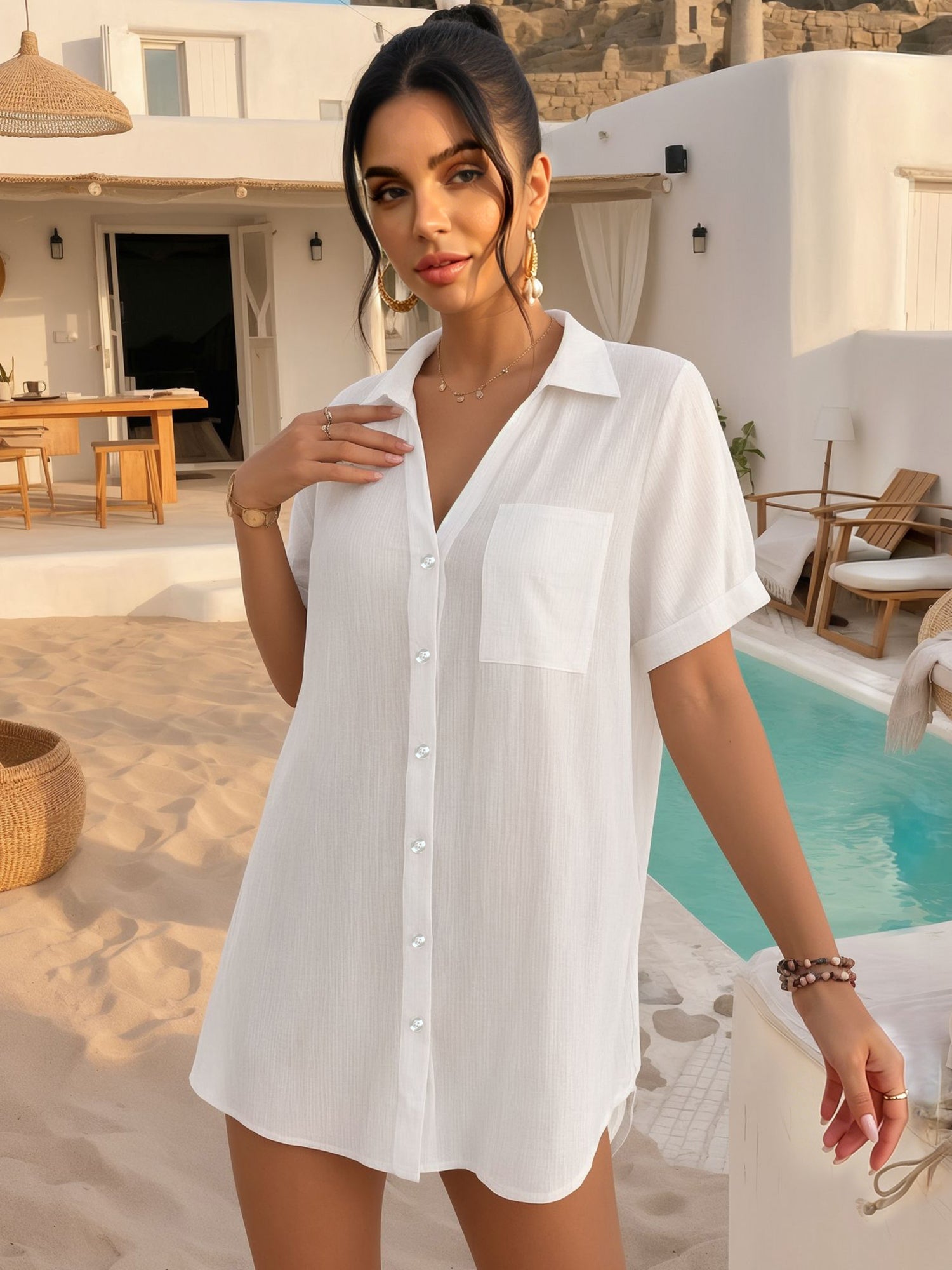 MOYIKO Summer Swimsuit Coverups for Womens Bikini Swimwear Beach Cover-Ups Ladies Loose V Neck Shirt Dress