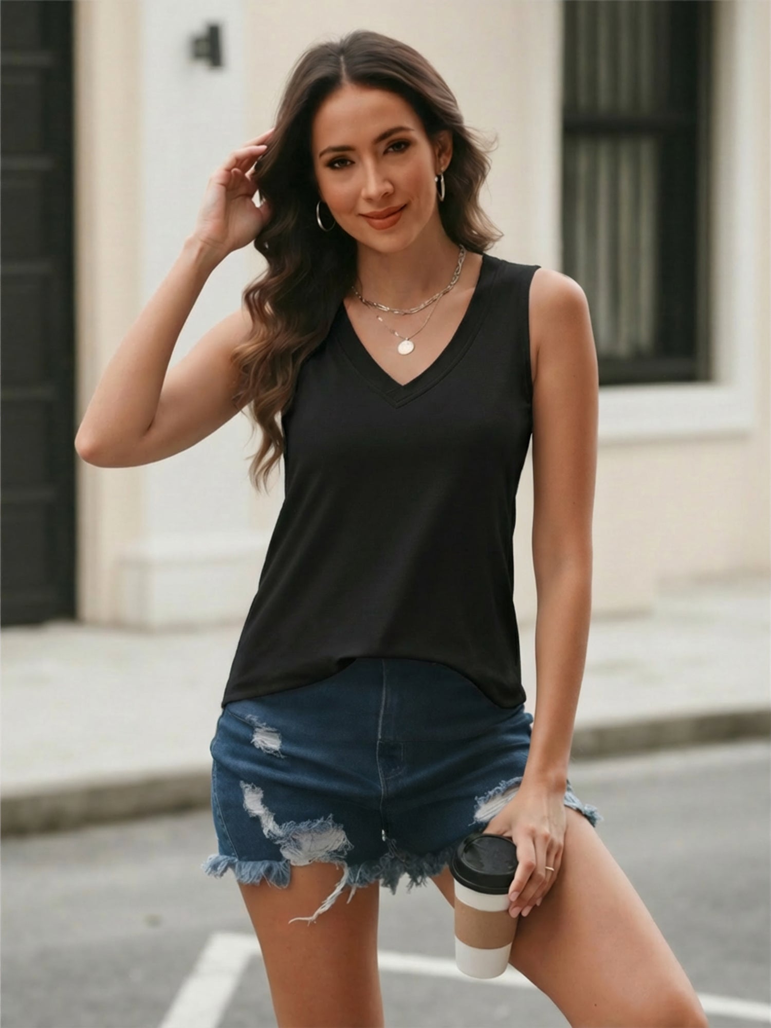 MOYIKO Tank Tops for Women Summer V Neck T Shirts Trendy Sleeveless Basic Tee Loose Fit