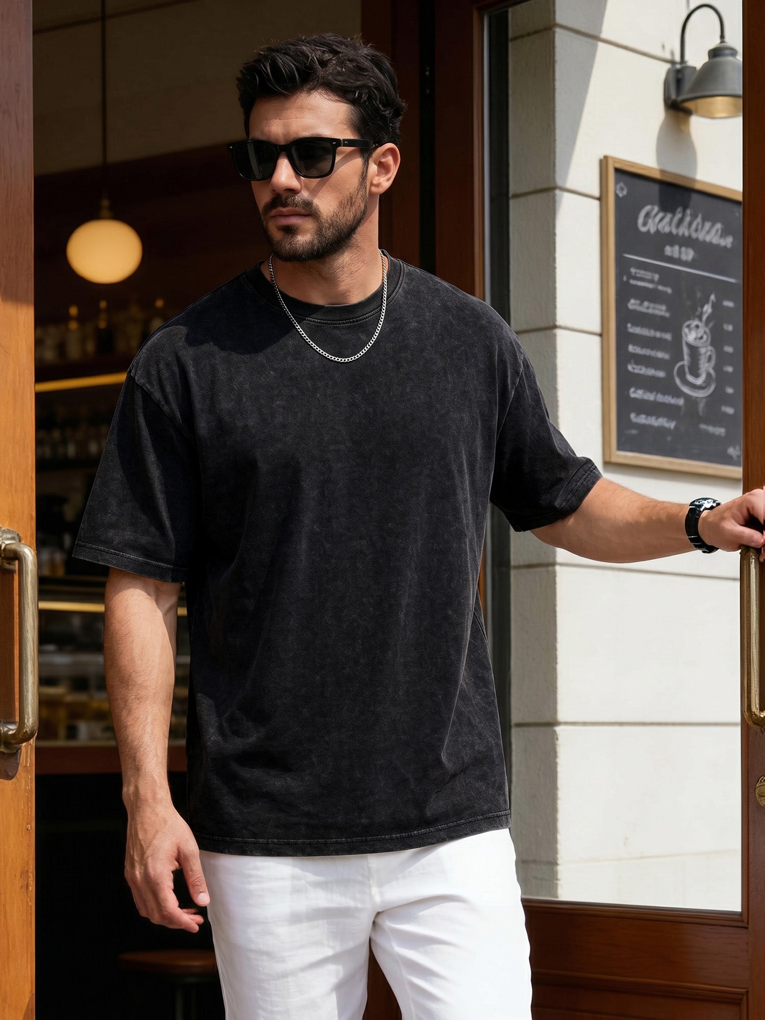 RICHCOIN Men's Oversized T-Shirts Loose Fit Vintage Washed Tee Unisex Short Sleeve Casual Tops