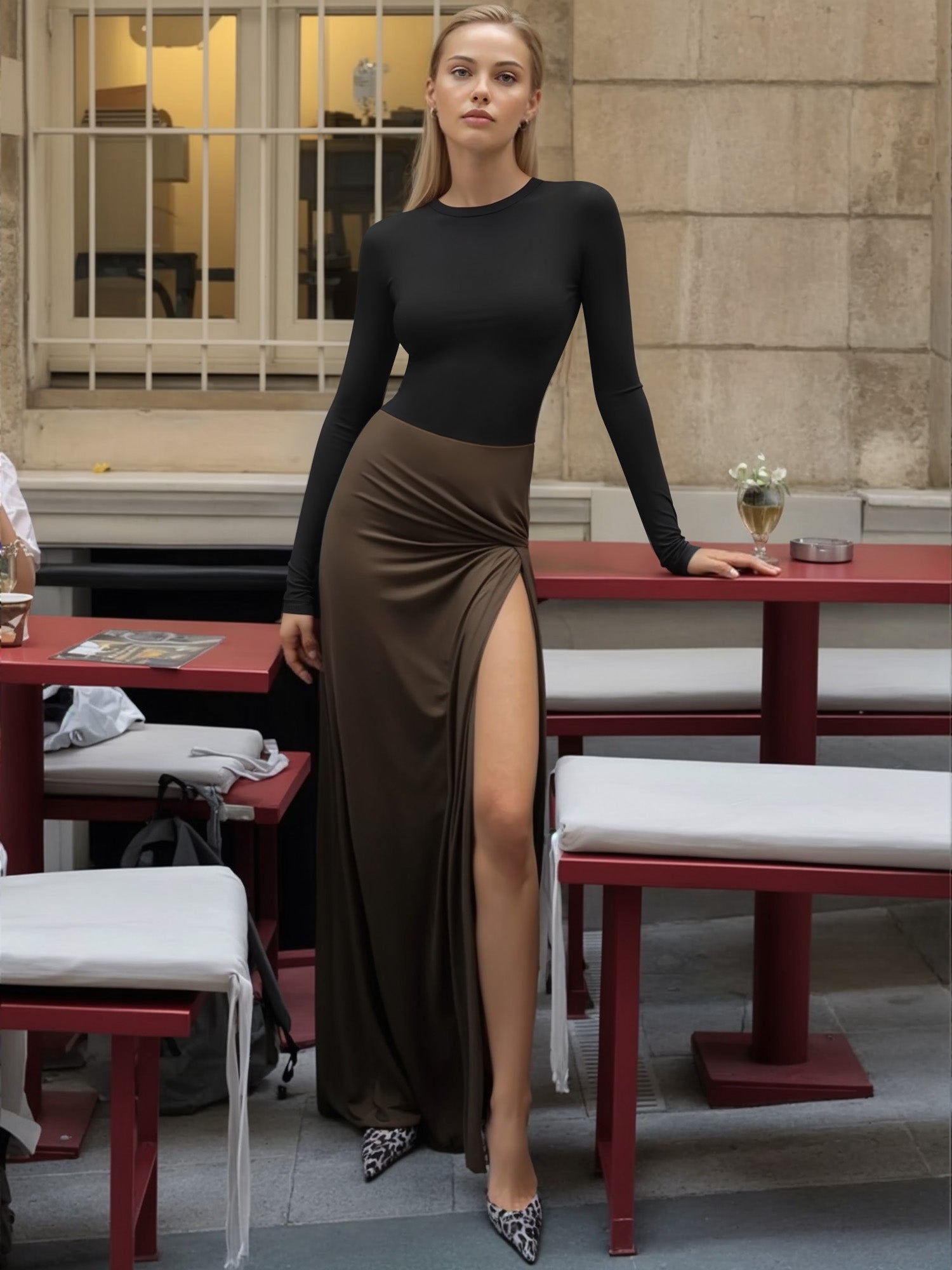 MOYIKO Crewneck Long Sleeve Shirts for Women Slim Fitted Tees Tight Basic Tops