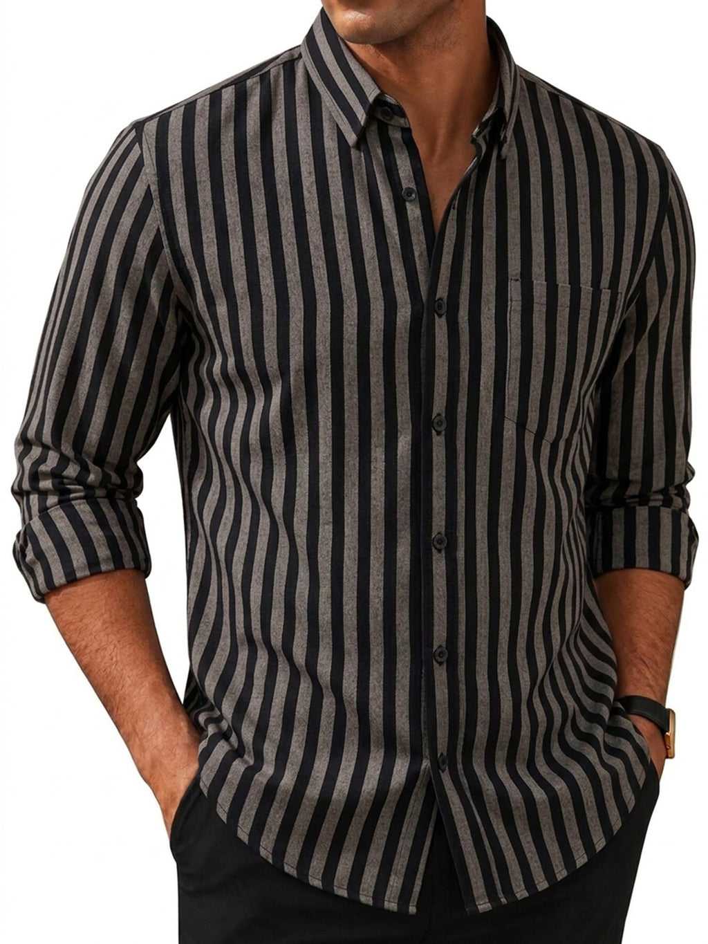 RICHCOIN Mens Striped Collared Button-Down Dress Shirts Long Sleeve Casual Business Office Shirt Tops