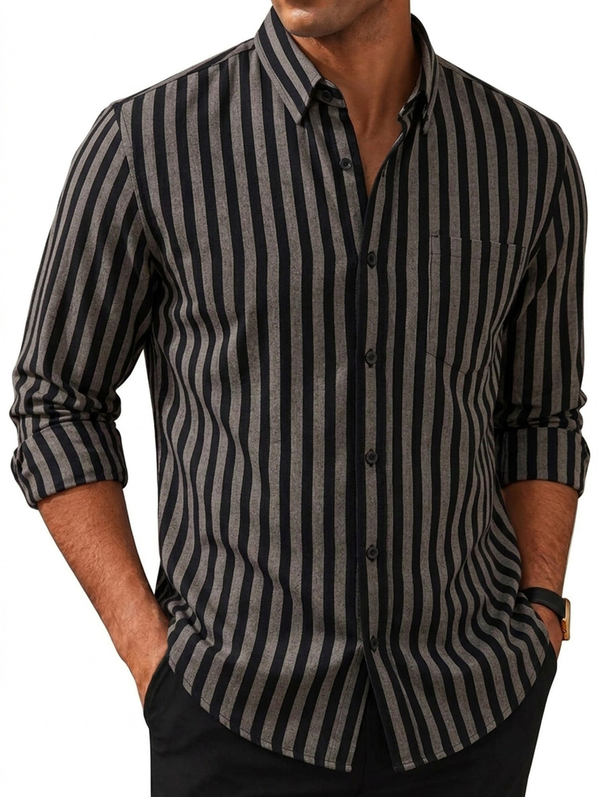 RICHCOIN Mens Striped Collared Button-Down Dress Shirts Long Sleeve Casual Business Office Shirt Tops