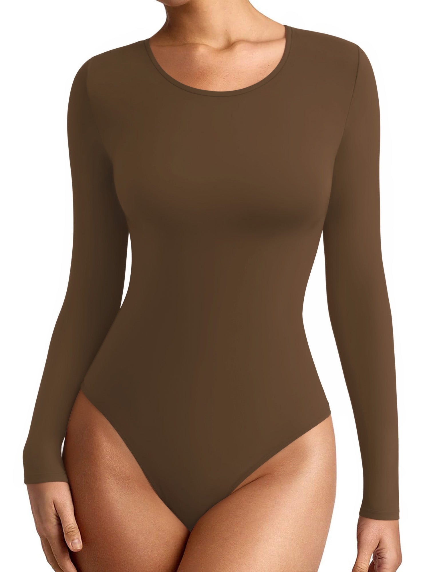 MOYIKO Round Neck Long Sleeve Bodysuit Fitted Womens Tops