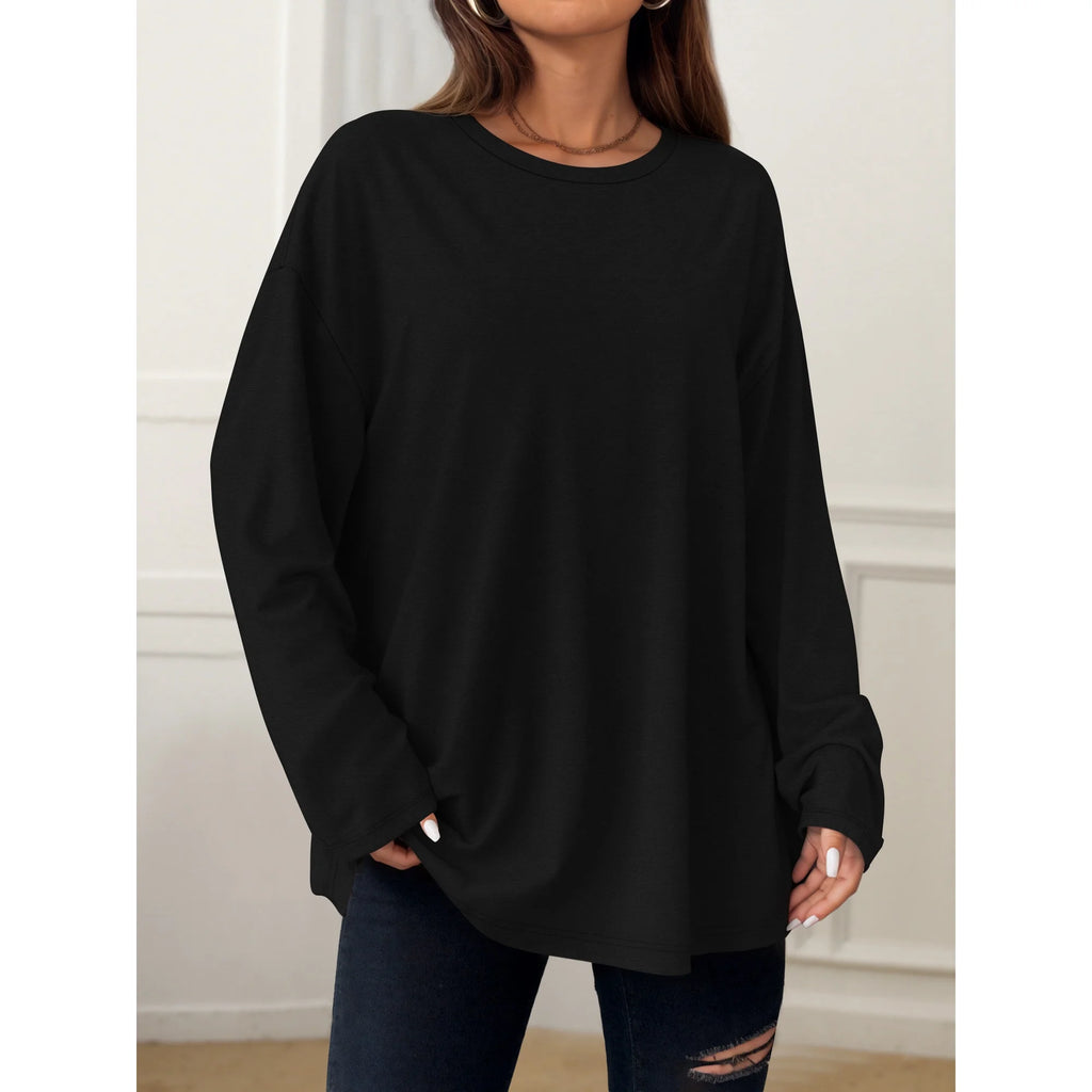 MOYIKO Oversized Long Sleeve Shirts for Women Casual Crewneck Loose Fit Tees Tops