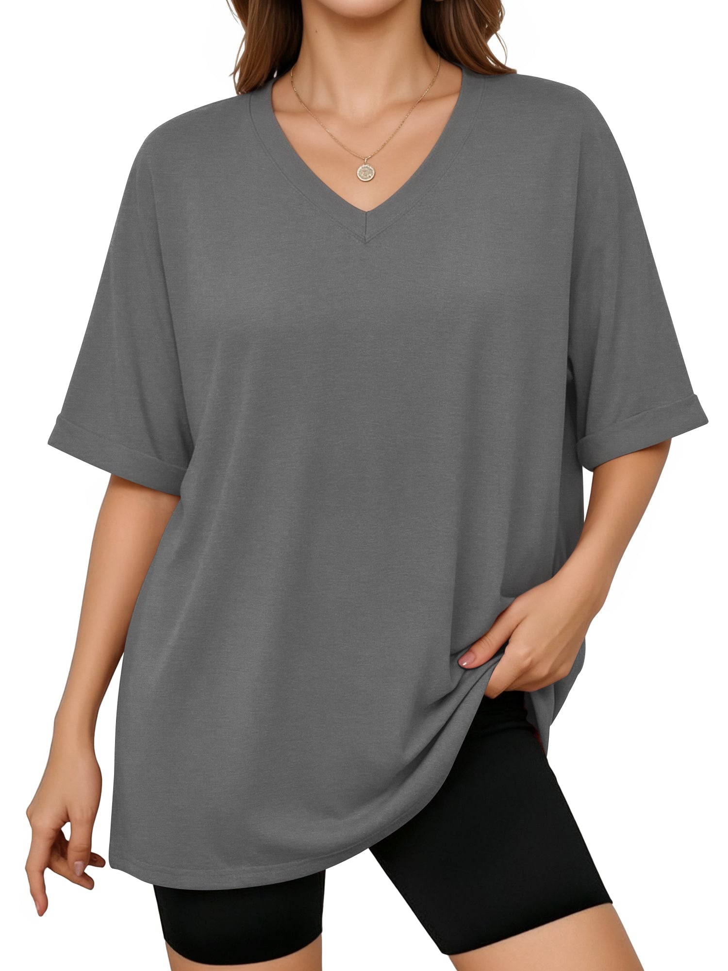 MOYIKO Oversized T shirts for Women V Neck Short Sleeve Loose Tees Summer Casual Basic Tops
