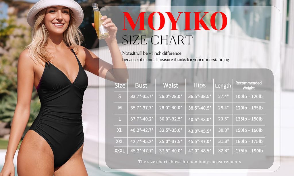 MOYIKO One Piece Swimsuits for Women Tummy Control Bathing Suit Ruched Sexy V Neck Black Slimming Swimwear