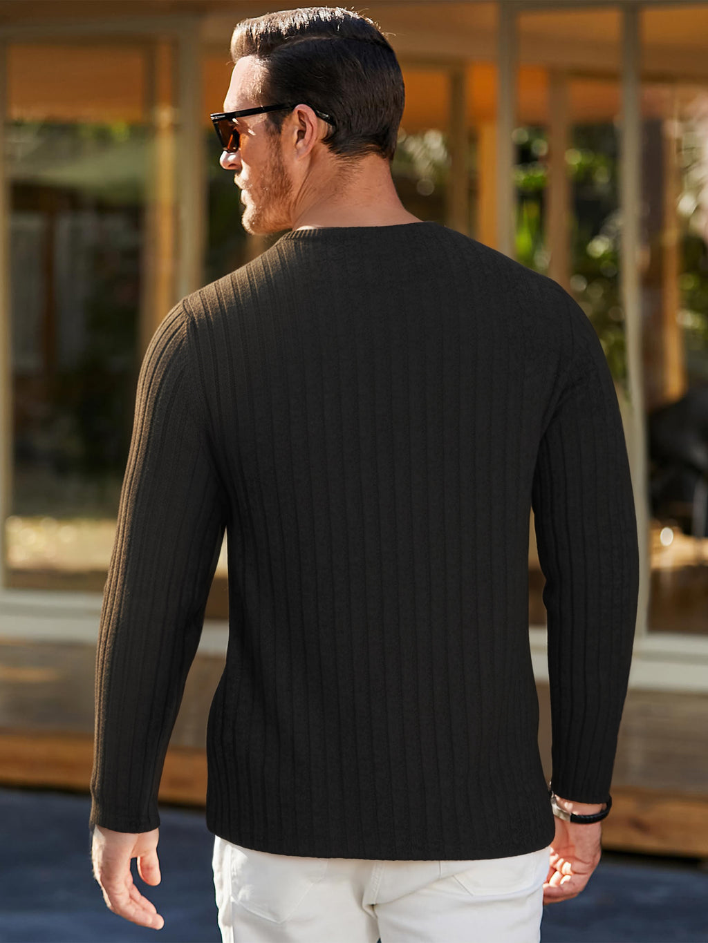 OALUXE Ribbed Long Sleeve Shirts for Men Crewneck Undershirts Thermal Basic Tops