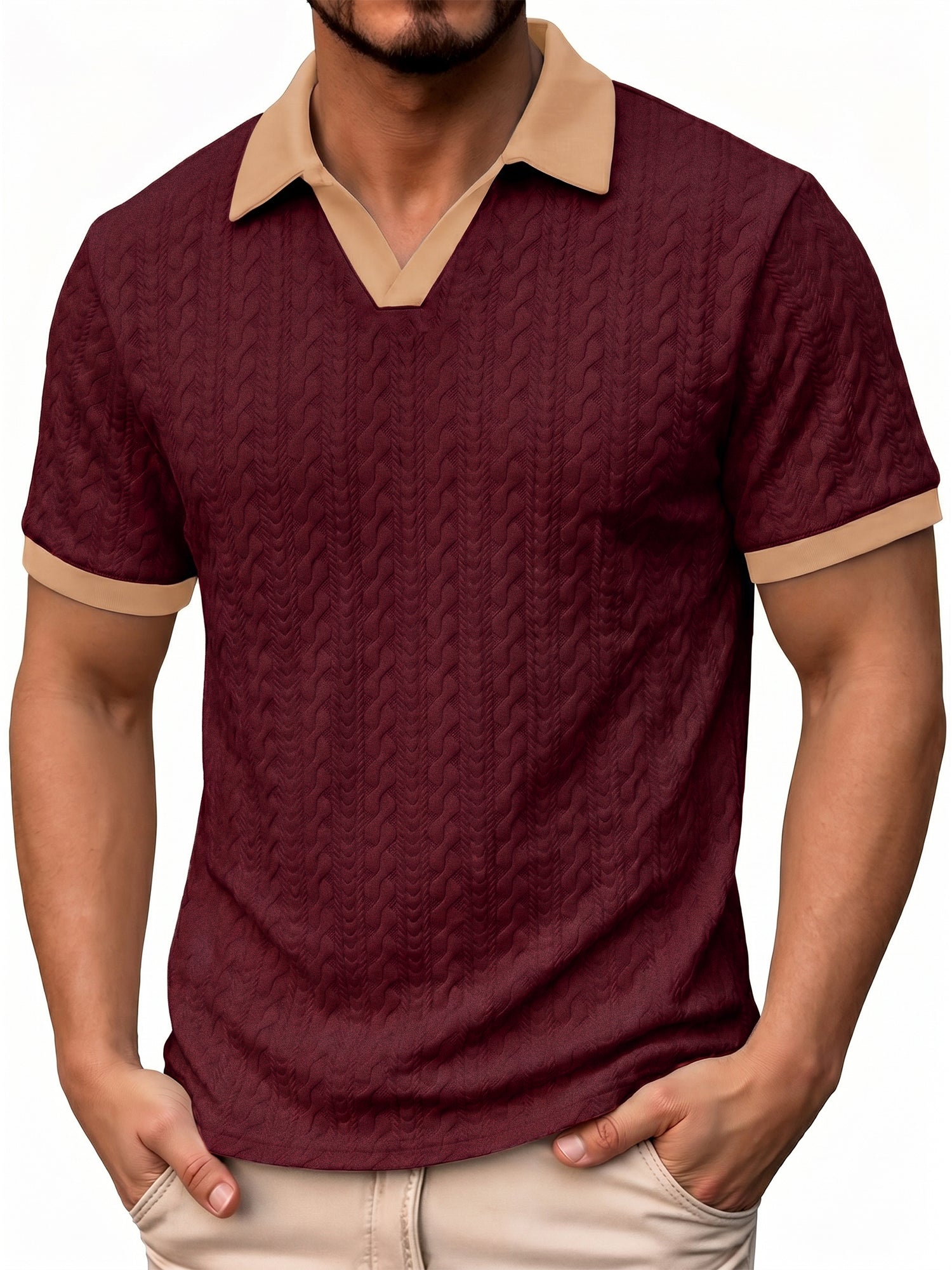 RICHCHOIN Polo Shirts for Men V Neck Short Sleeve Golf Shirts Casual Textured Knit Old Money Tops