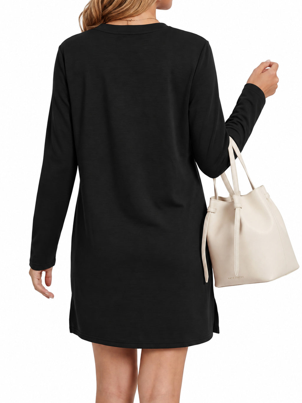 MOYIKO Women's Henley Long Sleeve T-Shirt Dress V Neck Button Down Shift Dress Casual Loose Fit for Going Out Daily Wear