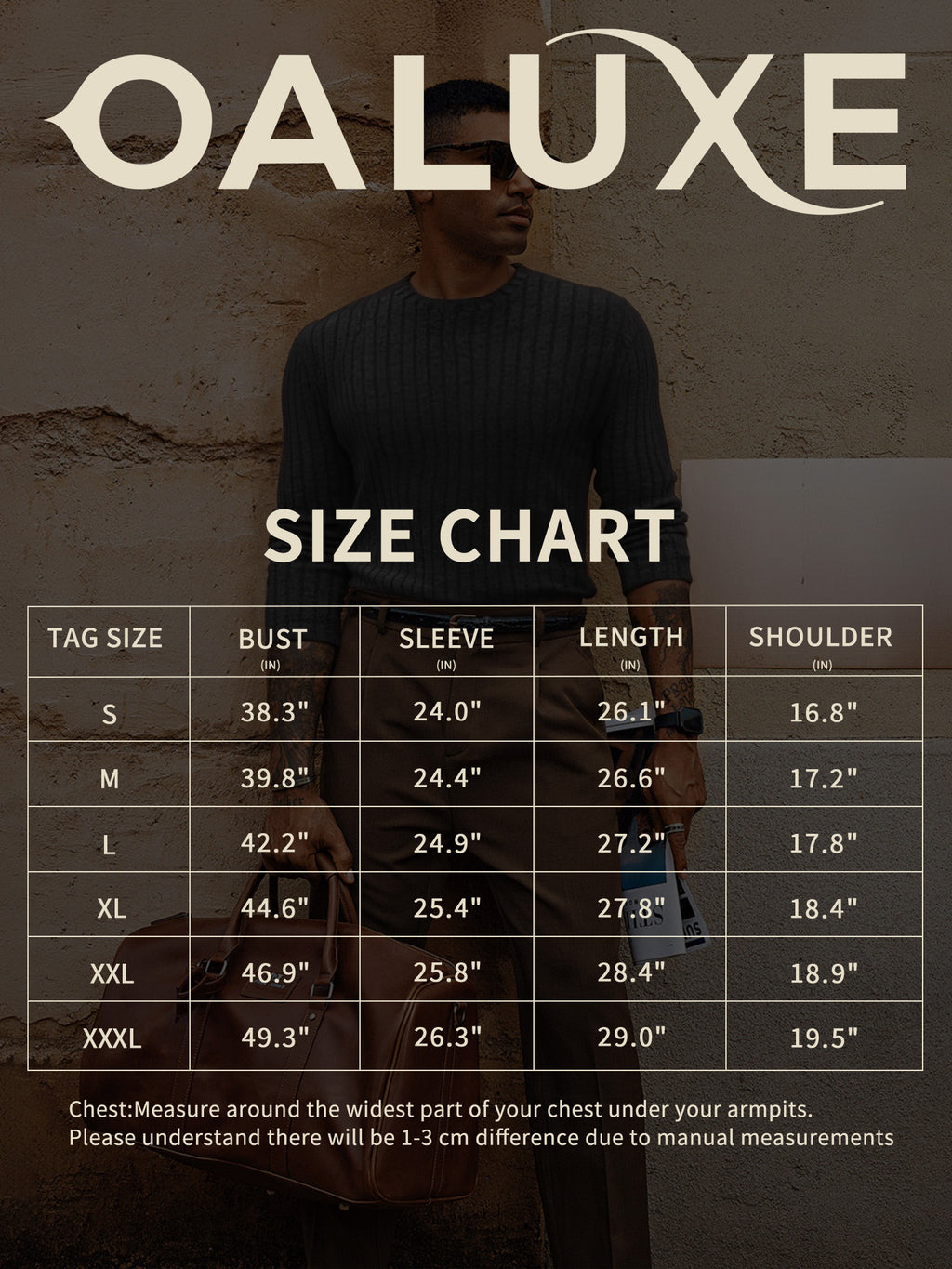 OALUXE Ribbed Long Sleeve Shirts for Men Crewneck Undershirts Thermal Basic Tops