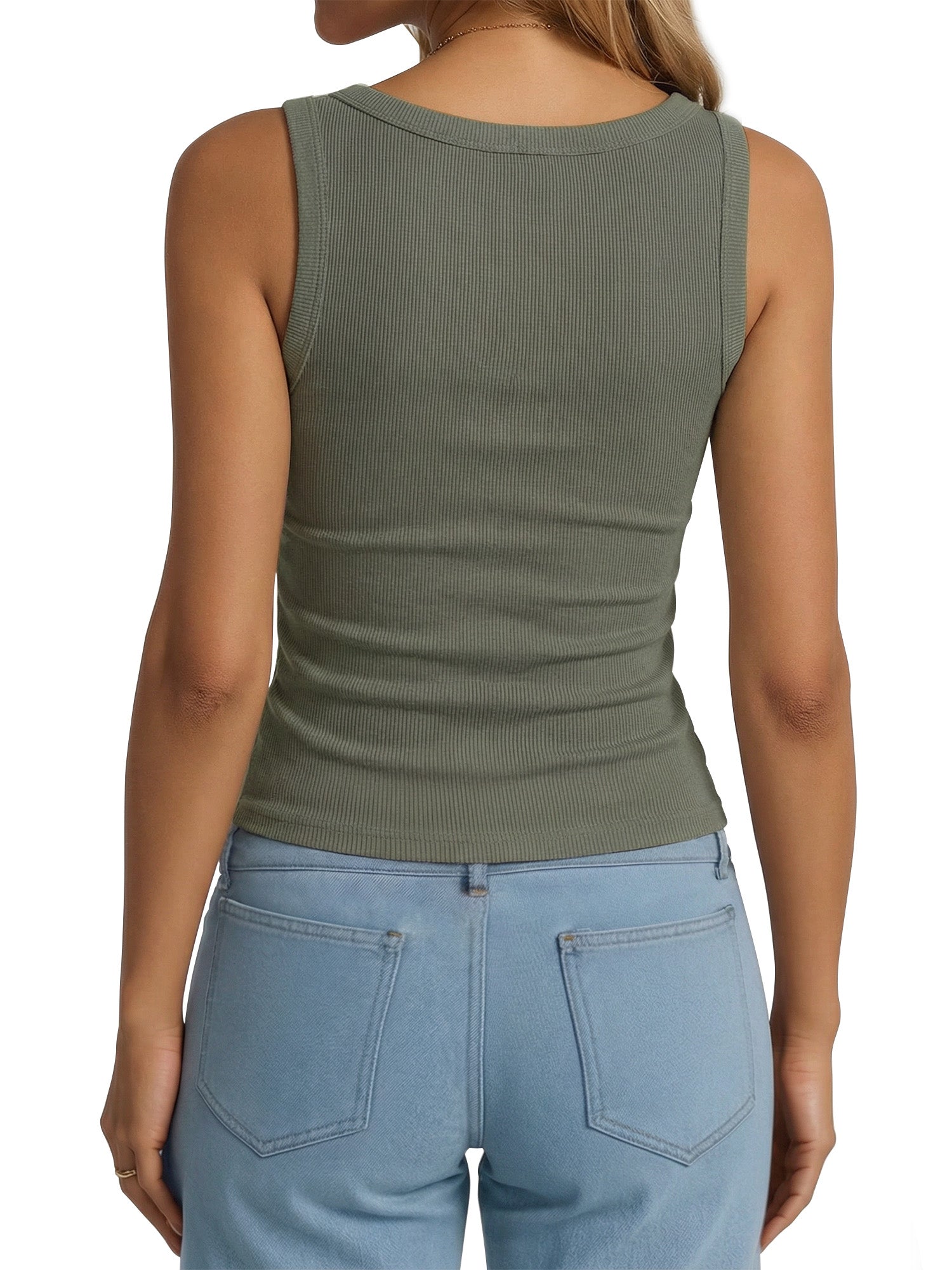 MOYIKO Women's Sleeveless Henley Tank Tops Ribbed V Neck Button Down T Shirts Summer Slim Fit Tee Tops