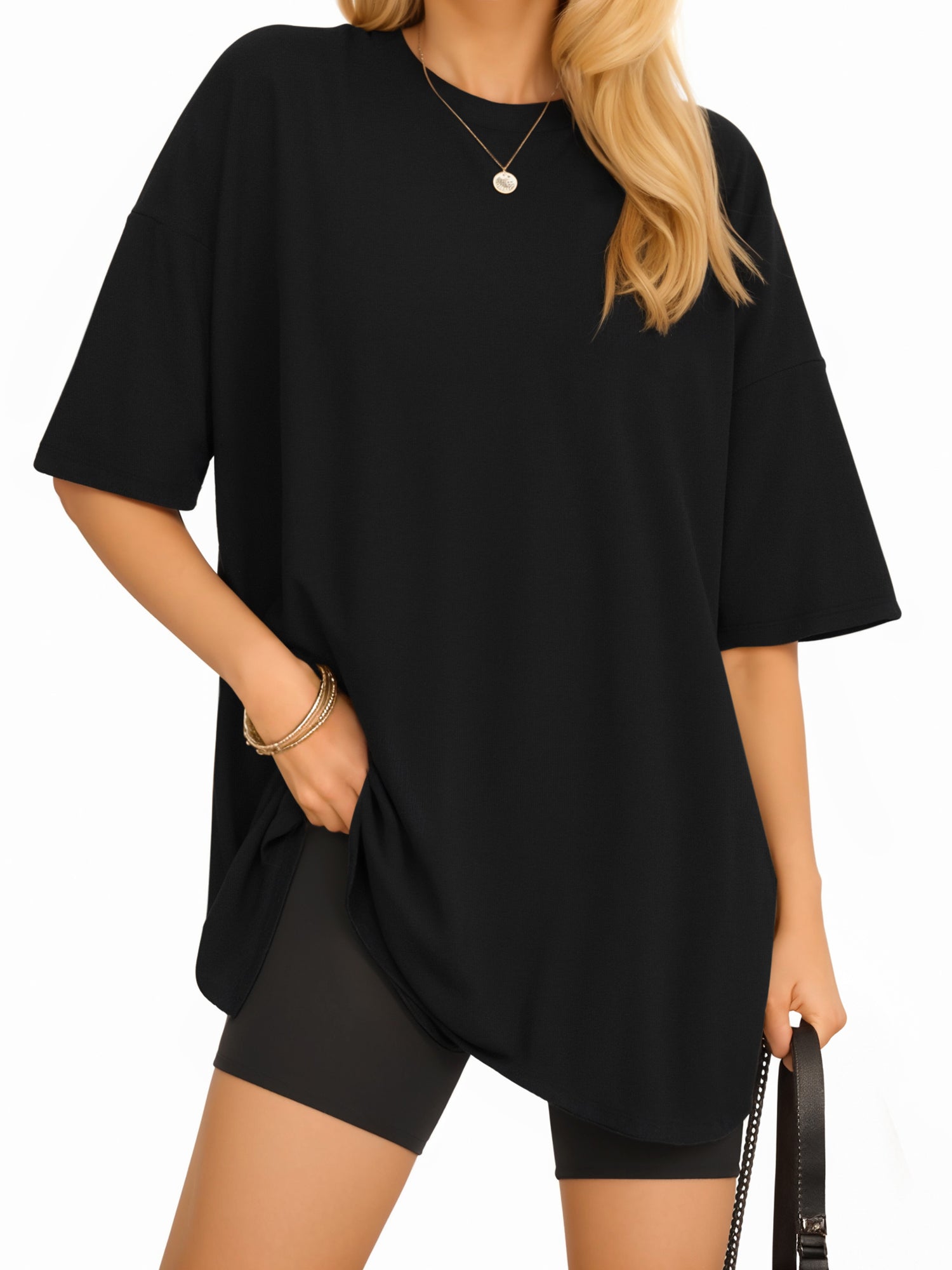MOYIKO Oversized T Shirts for Women Crewneck Loose Fit Tee Summer Tops