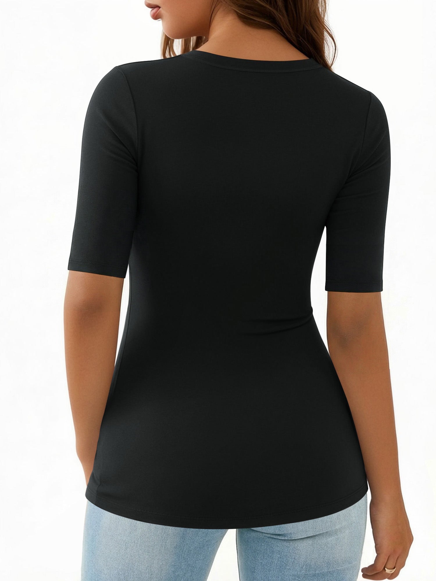 MOYIKO Womens Half Sleeve Tops Scoop Neck Slim Fitted Basic Tee Shirts 2026 Trendy Casual Clothes