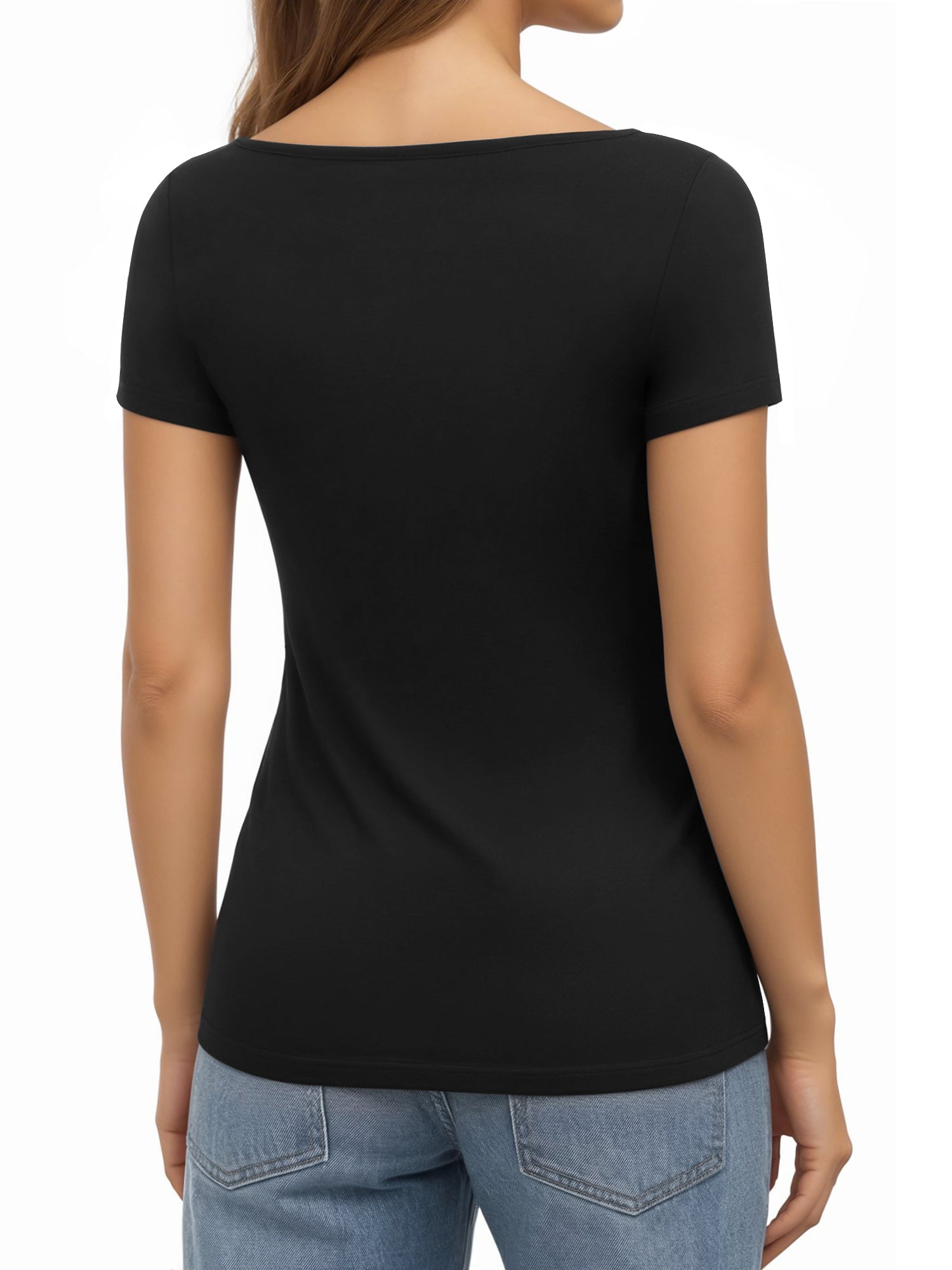 MOYIKO Womens T Shirts Short Sleeve Boat Neck Slim Fit Tee Basic Summer Tops
