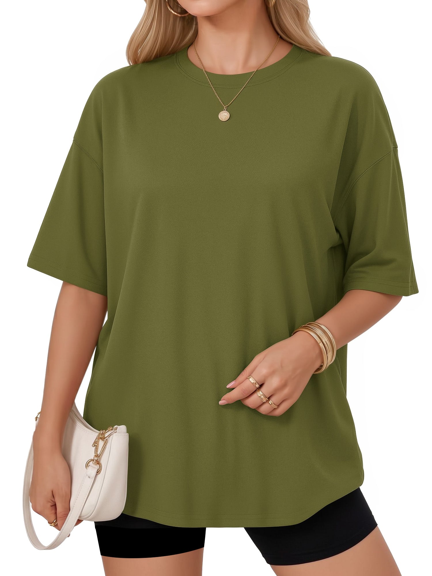 MOYIKO Womens Oversized T Shirts Crew Neck Short Sleeve Summer Trendy Tops Loose Fit Tee