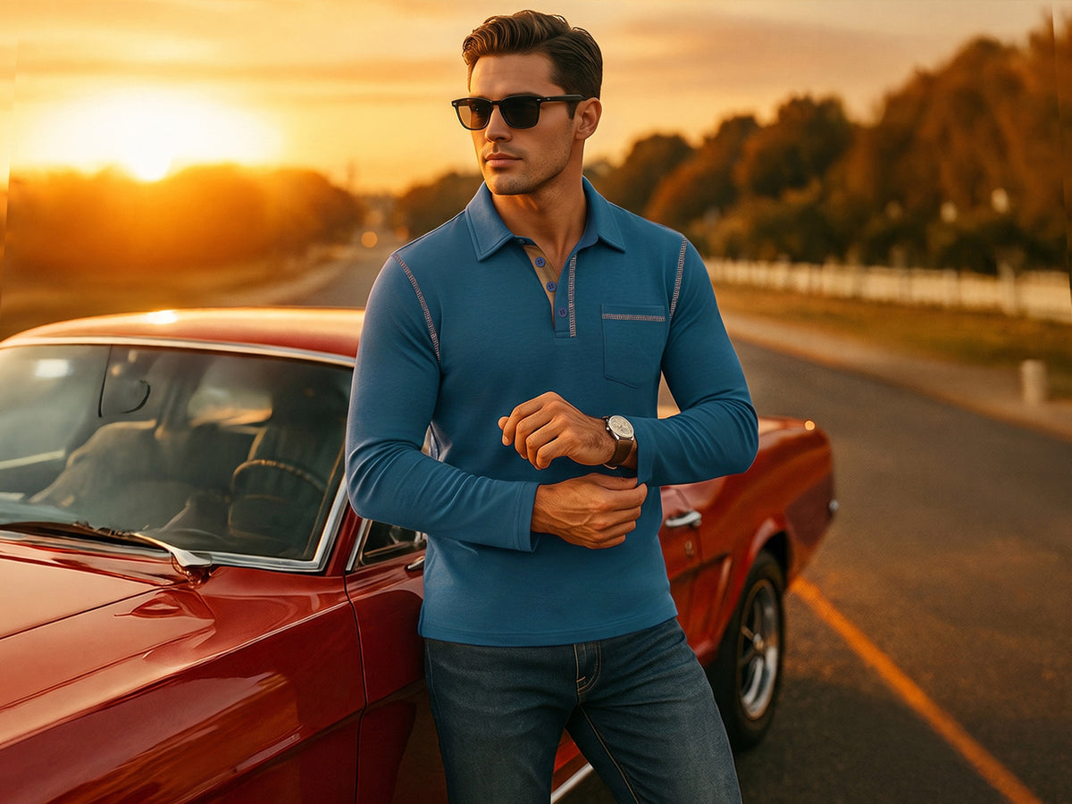 RICHCOIN Polo Shirts for Men Long Sleeve Golf Shirts Casual Button Knit Collared T Shirt Tops