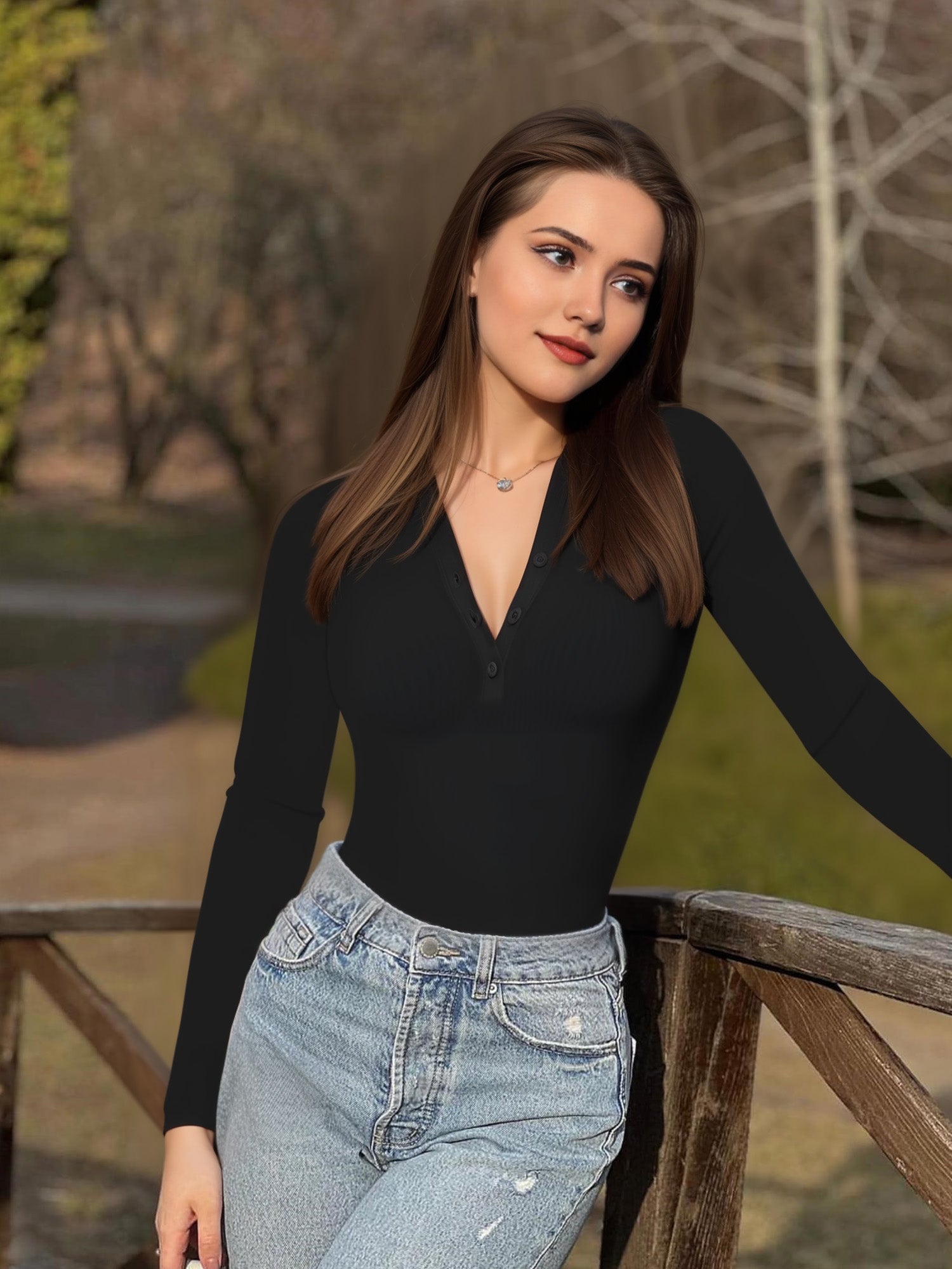 MOYIKO Polo Shirts for Women Long Sleeve Collared Button Down V Neck Tees Tops