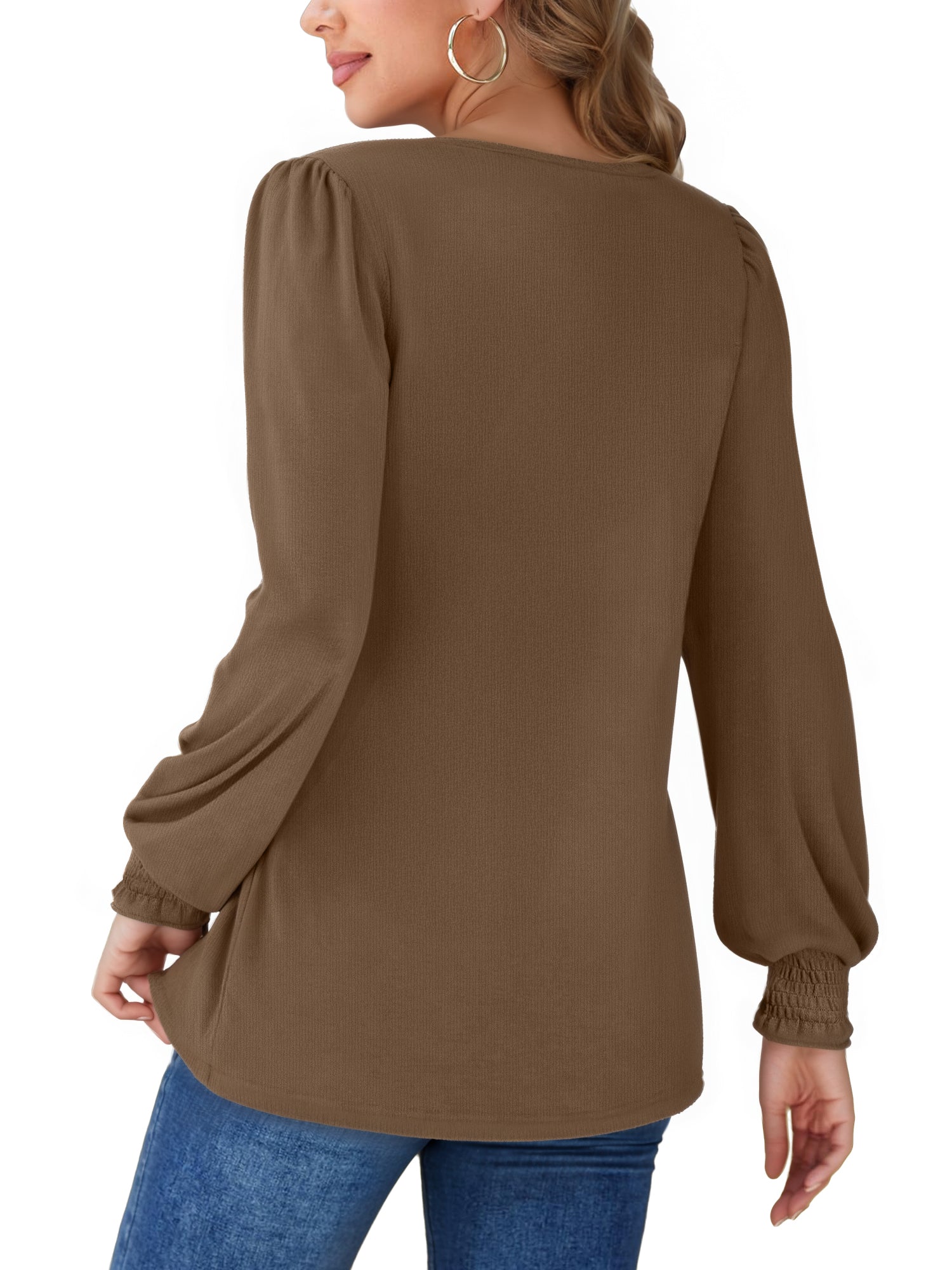OALUXE Pleated Blouses for Women Long Sleeve Shirts Dressy Casual Tunic Tops with Smocked Cuffs