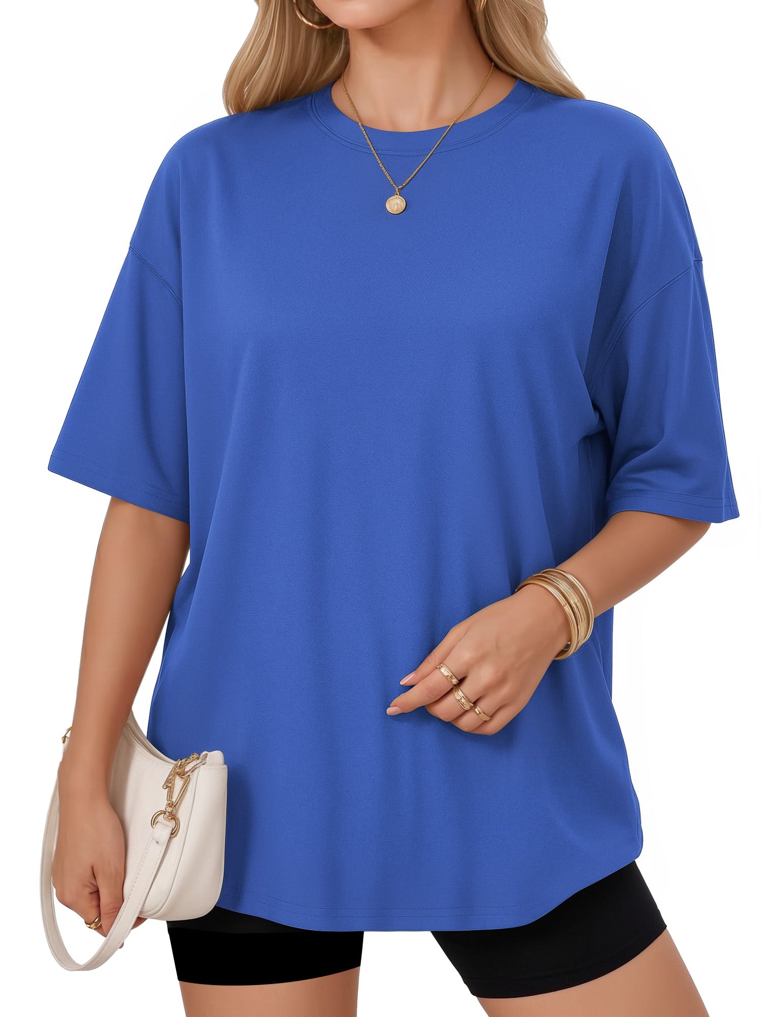 MOYIKO Womens Oversized T Shirts Crew Neck Short Sleeve Summer Trendy Tops Loose Fit Tee