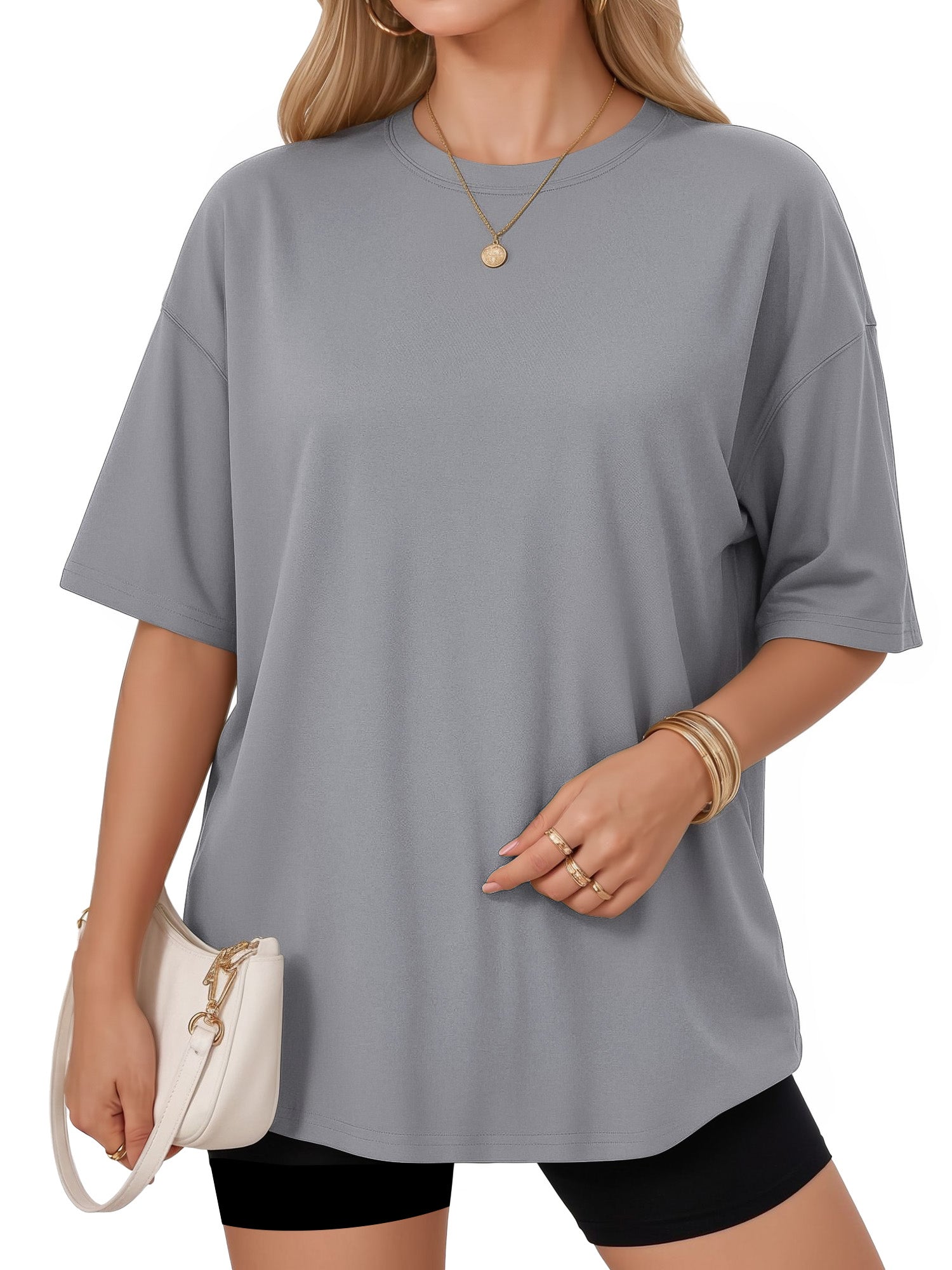 MOYIKO Womens Oversized T Shirts Crew Neck Short Sleeve Summer Trendy Tops Loose Fit Tee