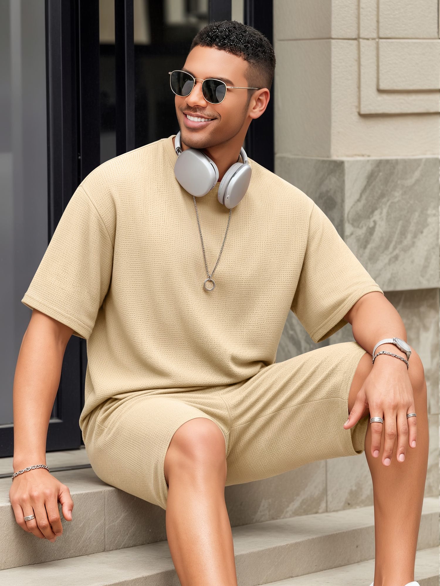 RICHCOIN Mens 2 Piece Sets Casual Outfit Summer Vacation Beach Short Sleeve T Shirts and Shorts for Men