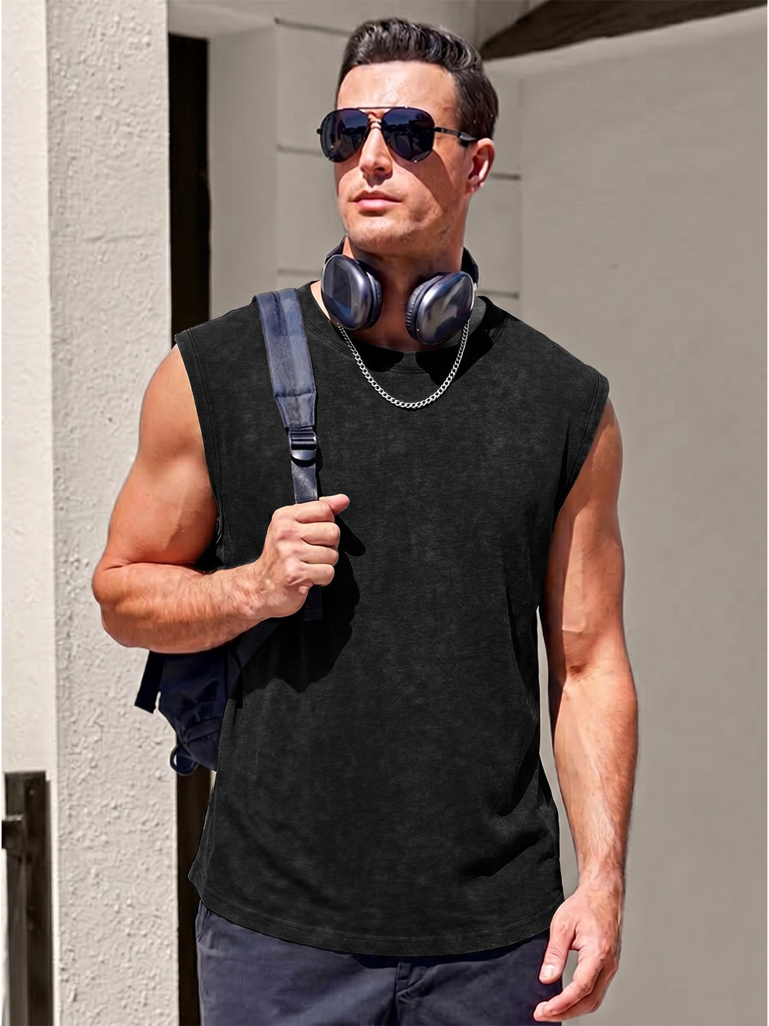 RICHCOIN Mens Workout Tank Tops Sleeveless Muscle Shirt Acid Wash T Shirts Running Beach Loose Fit Tee