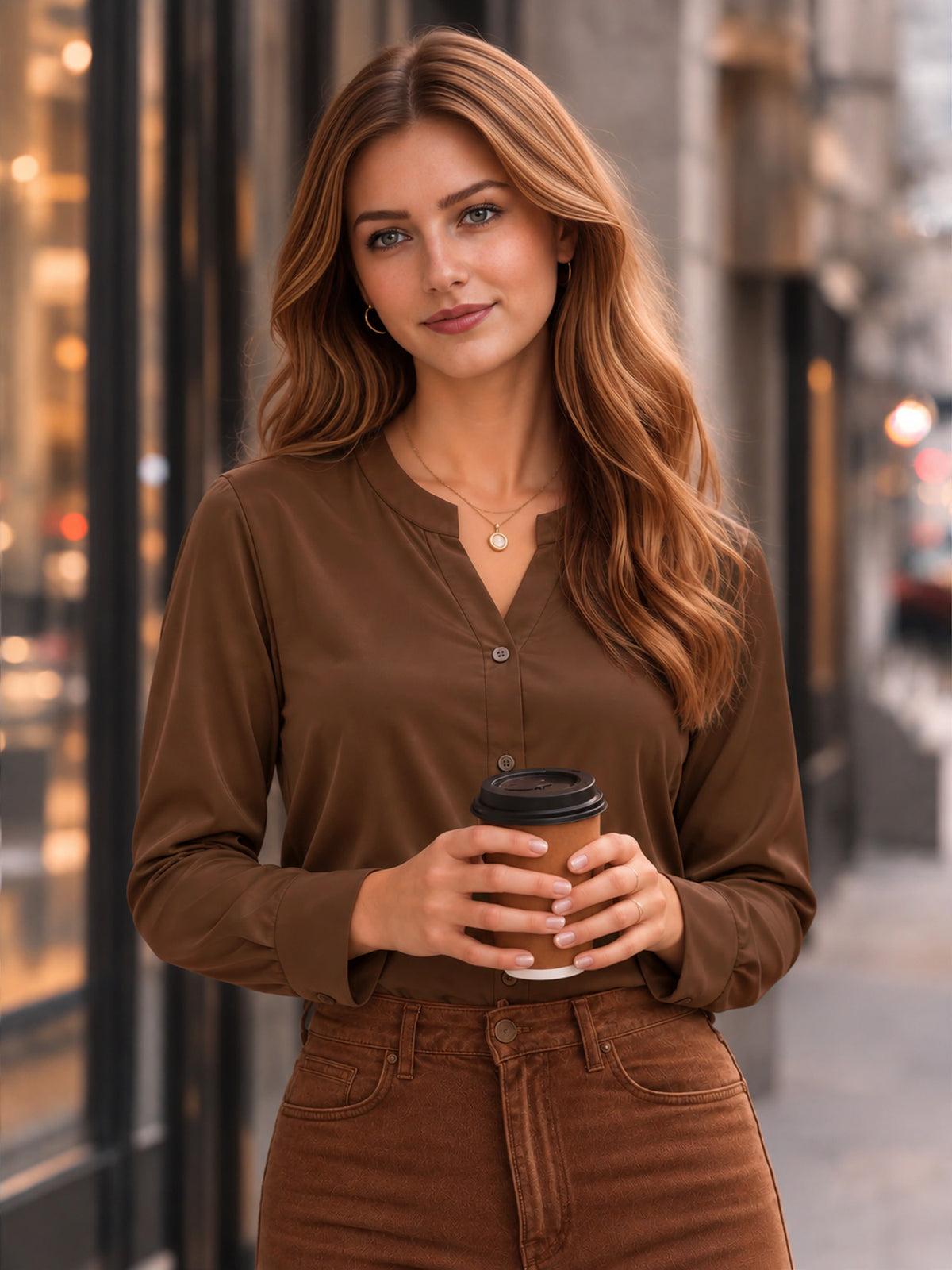 MOYIKO Womens Satin Button Down Shirts Long Sleeve Notched V Neck Dressy Business Office Fall Wear Tops