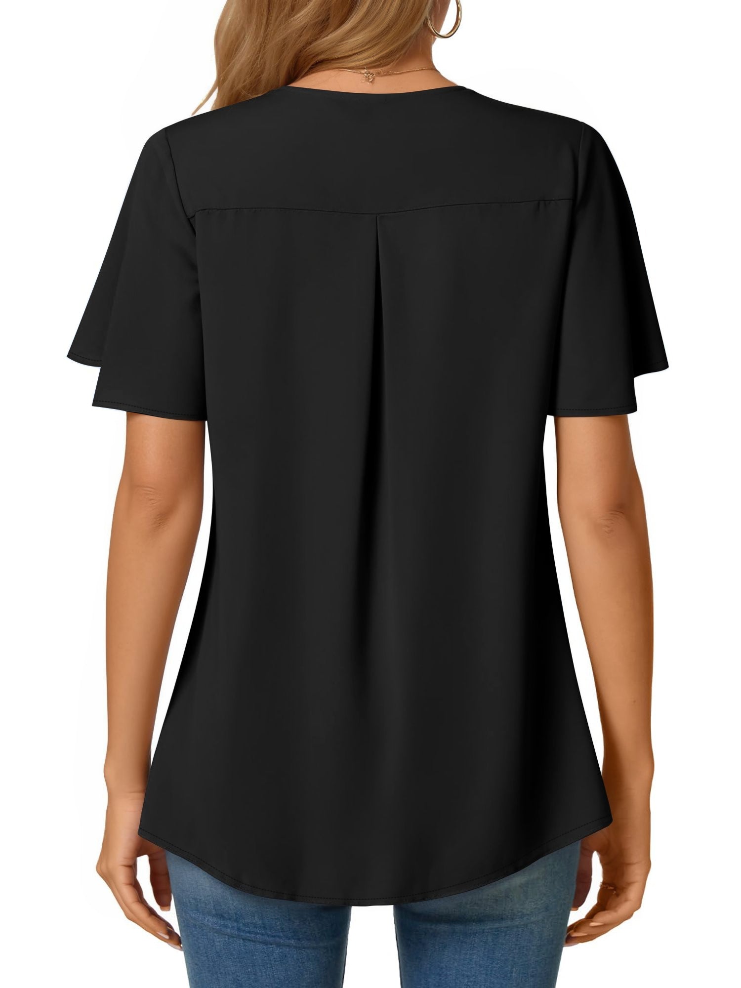 MOYIKO Womens Tops Dressy Blouses V Neck Ruffle Short Sleeve Tunic Tops Casual T-Shirts