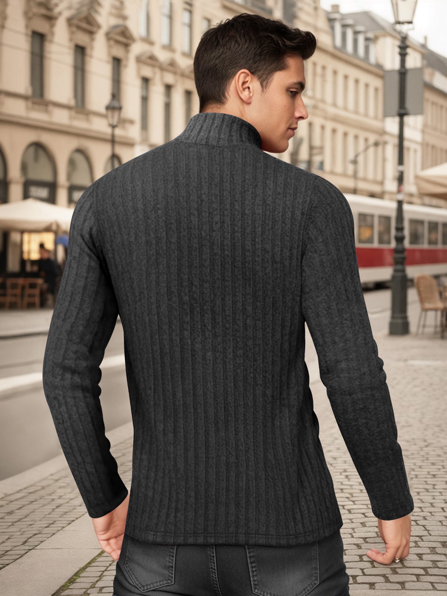 OALUXE Turtleneck Ribbed Long Sleeve Shirts for Mens Undershirts Knit Thermal Fitted Basic Tops