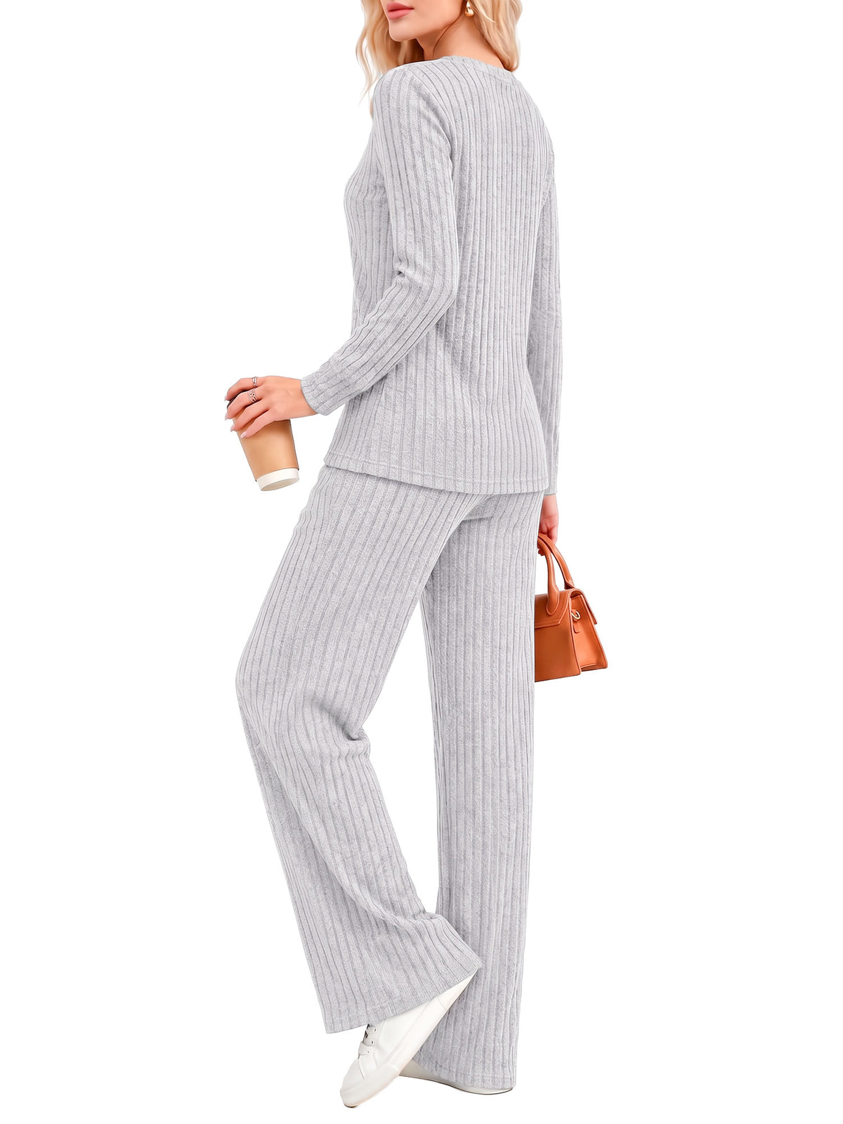 MOYIKO Two Piece Lounge Sets for Women Casual Lace Pajamas Set Wide Leg Pants Winter Matching 2 Piece Outfits Trendy Clothes