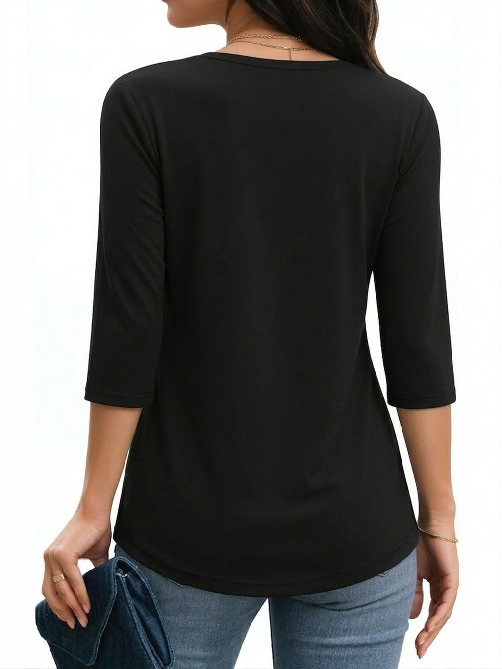MOYIKO 3/4 Length Sleeve Womens Tops Round Neck T Shirts Pleated Tunic Summer Blouses Dressy Casual