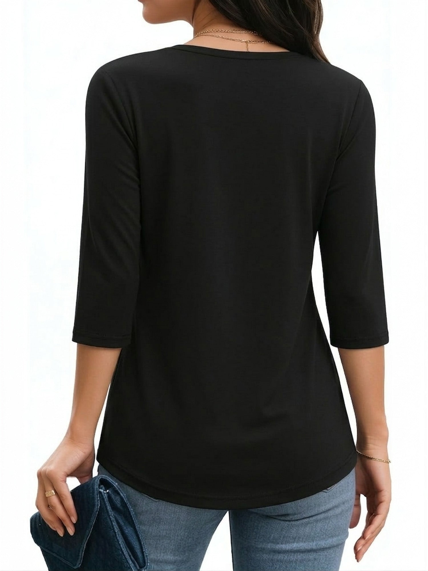 MOYIKO 3/4 Length Sleeve Womens Tops Round Neck T Shirts Pleated Tunic Summer Blouses Dressy Casual